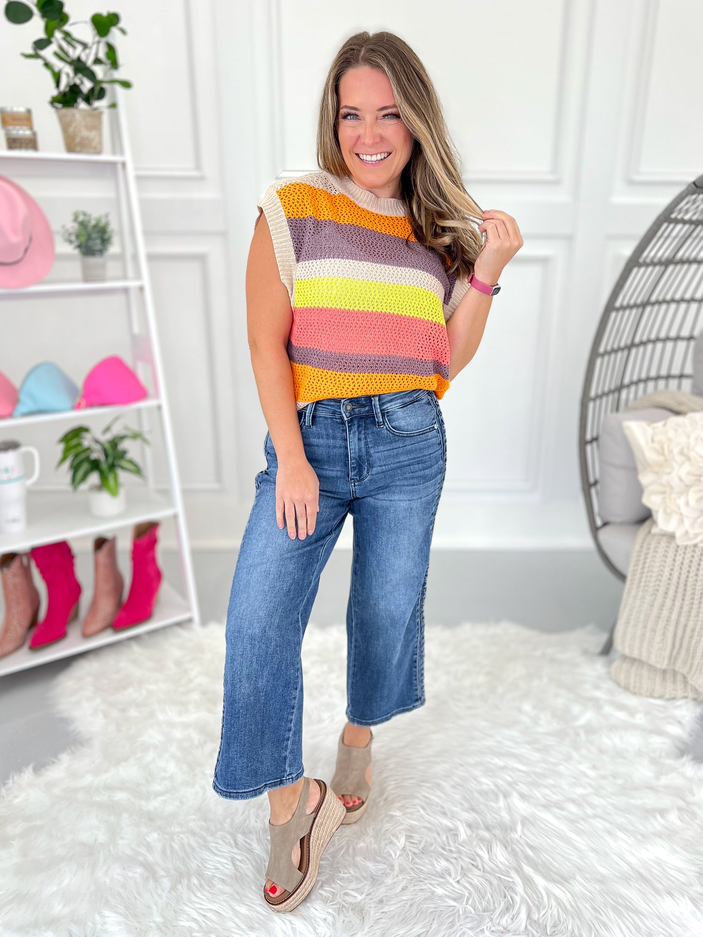 Boho Blues - Judy Blue Braided Sideseam Cropped Wide Leg Jeans - Final Sale