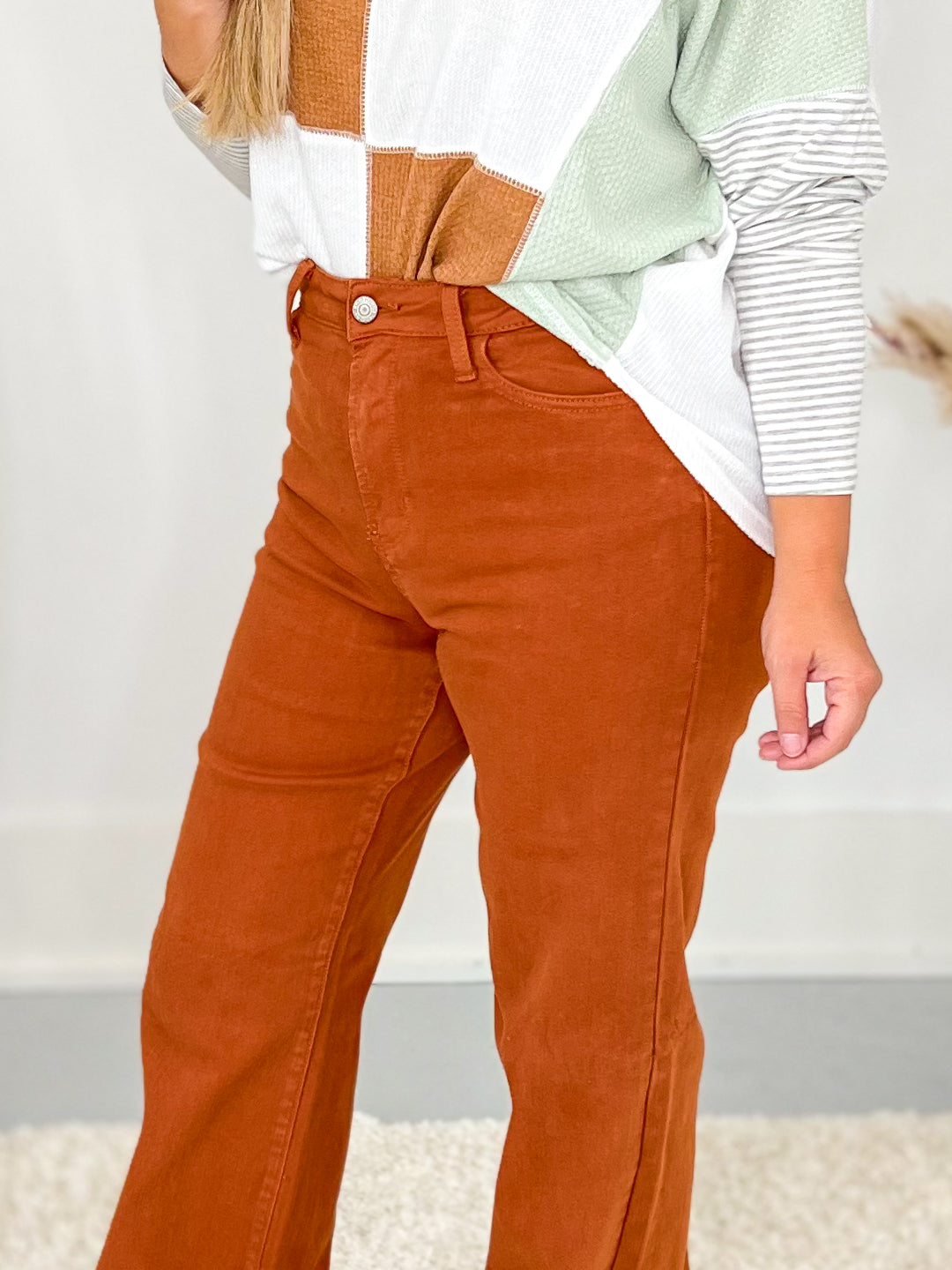 Judy Blue - Auburn Orange Garment Dyed Wide Leg Jeans