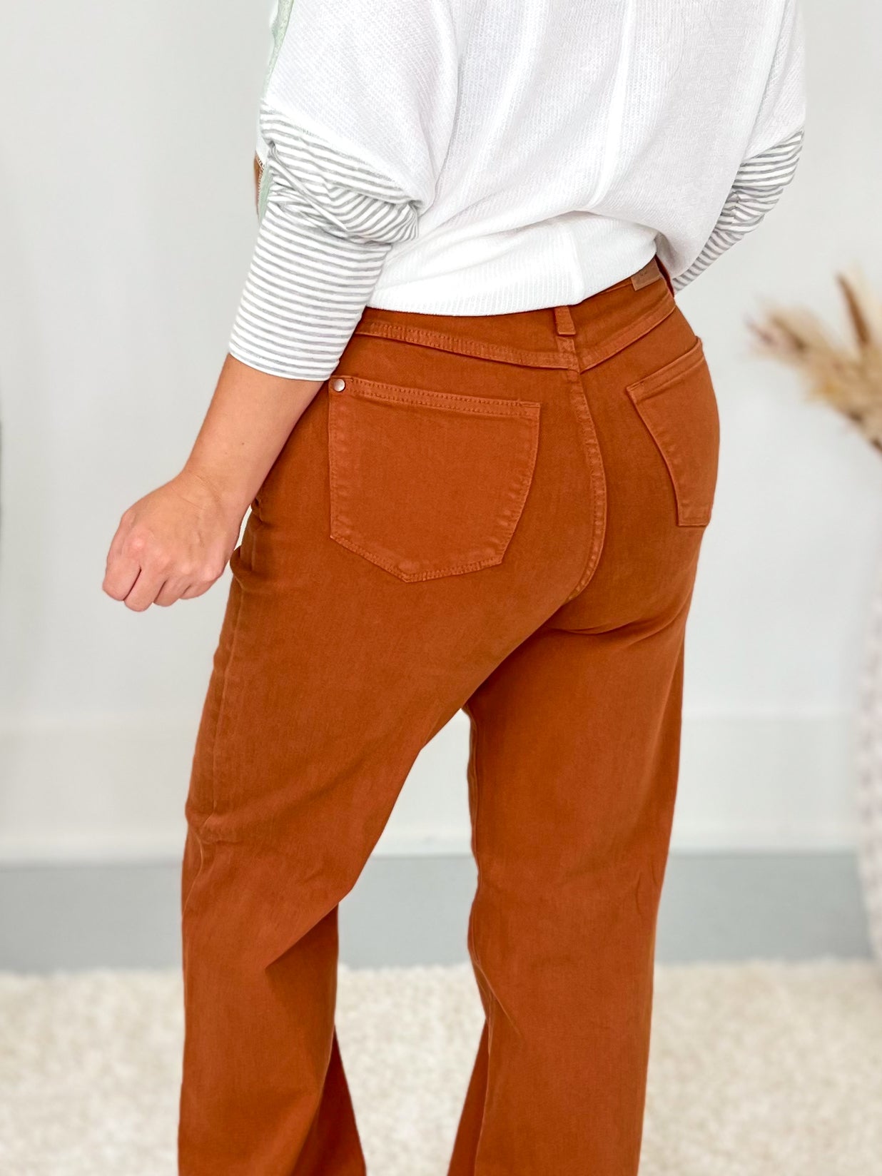 Judy Blue - Auburn Orange Garment Dyed Wide Leg Jeans