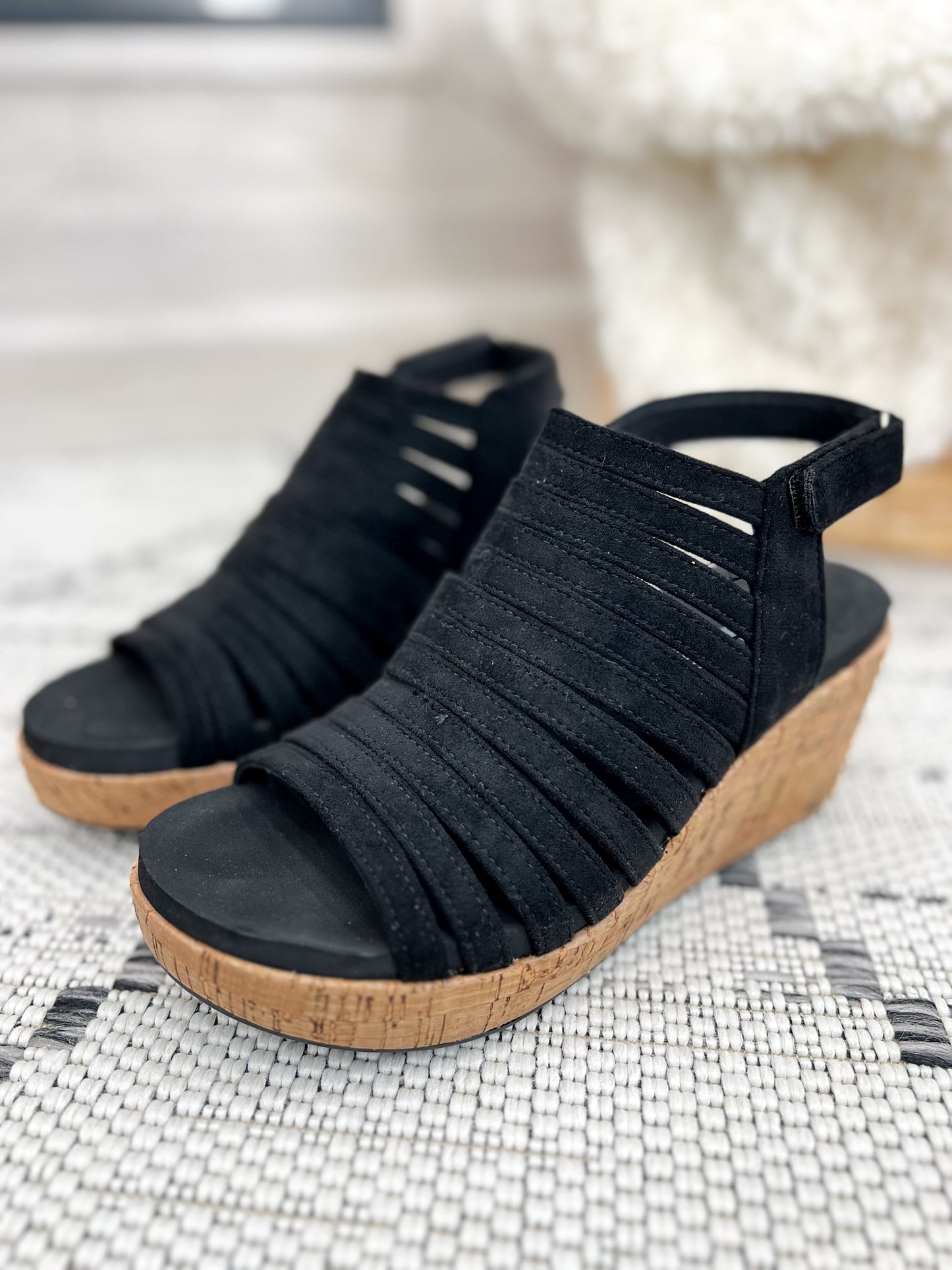 Corky's Oopsie Daisey Wedge - Black Faux Suede - Final Sale