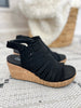 Corky's Oopsie Daisey Wedge - Black Faux Suede - Final Sale