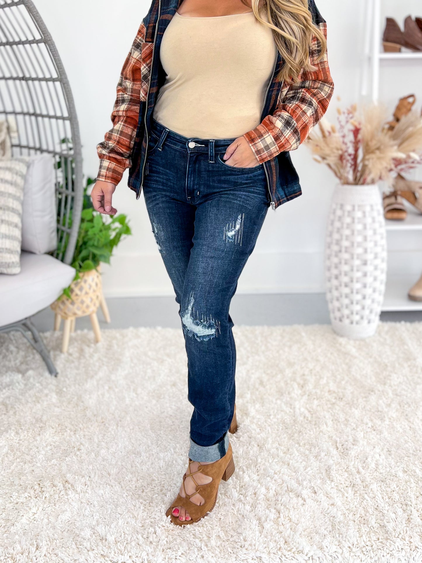 Made From Scratch - Stitched & Destroyed Double Cuff Boyfriend Jean