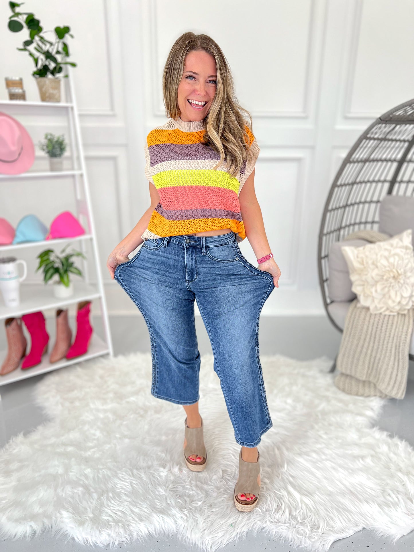 Boho Blues - Judy Blue Braided Sideseam Cropped Wide Leg Jeans - Final Sale