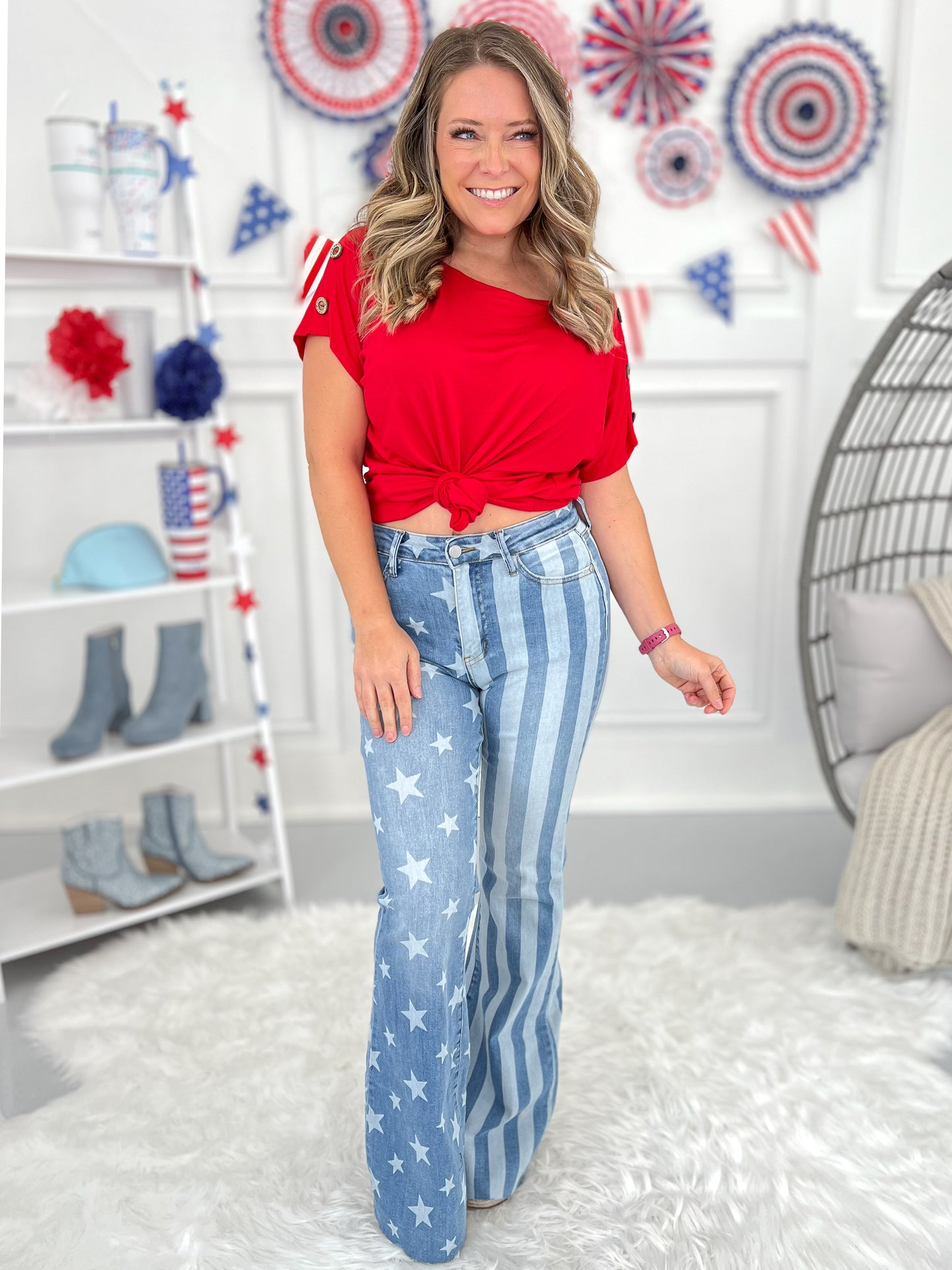 The Stars And Stripes - Judy Blue Bleached Flare Jeans - Final Sale