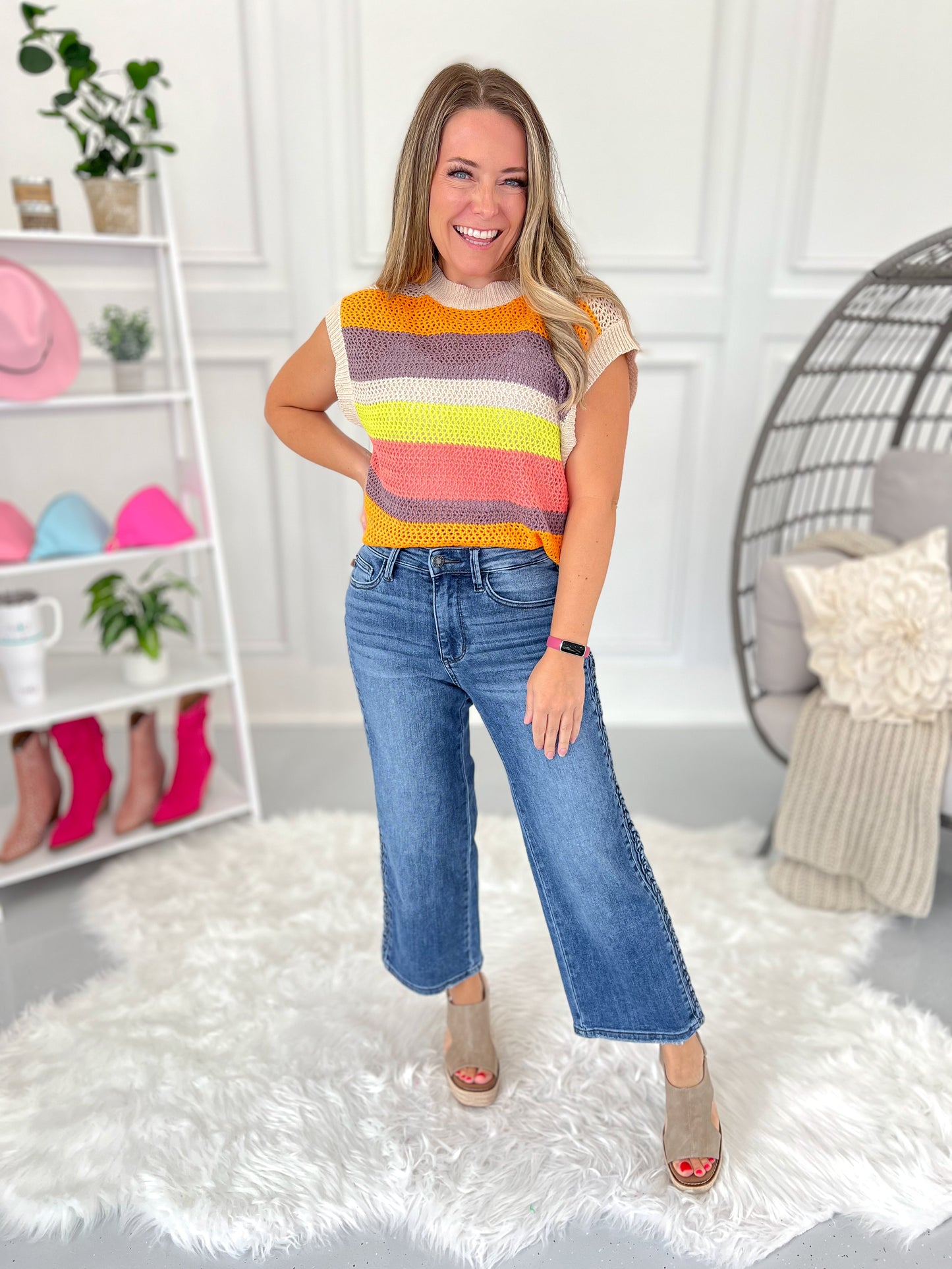 Boho Blues - Judy Blue Braided Sideseam Cropped Wide Leg Jeans - Final Sale