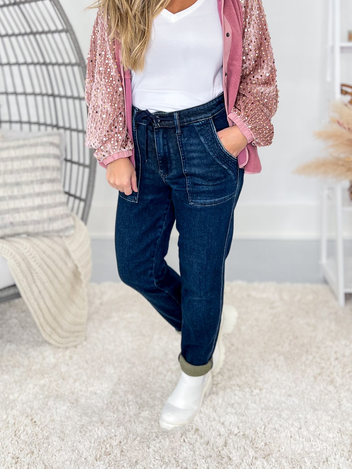 On The Run - Judy Blue Dark Wash Double Cuff Joggers