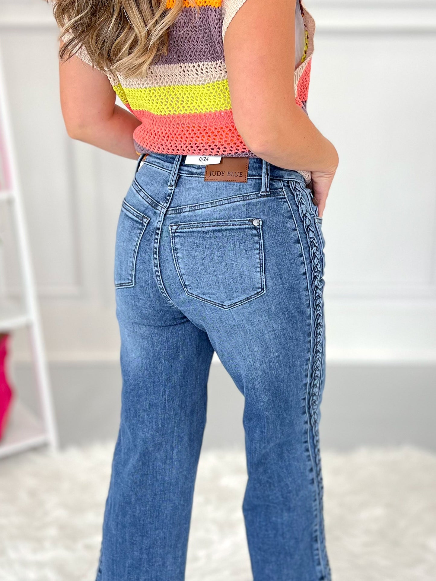 Boho Blues - Judy Blue Braided Sideseam Cropped Wide Leg Jeans - Final Sale