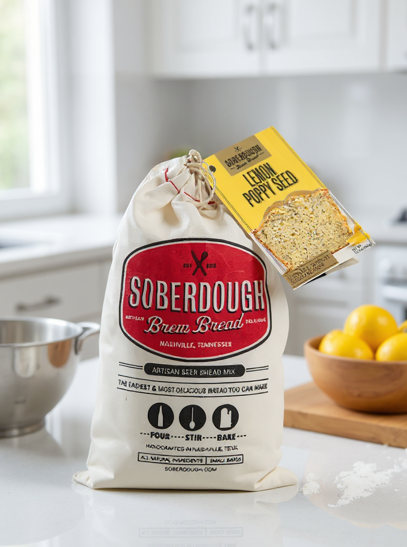 Bag of Soberdough bread with a tag on a kitchen counter