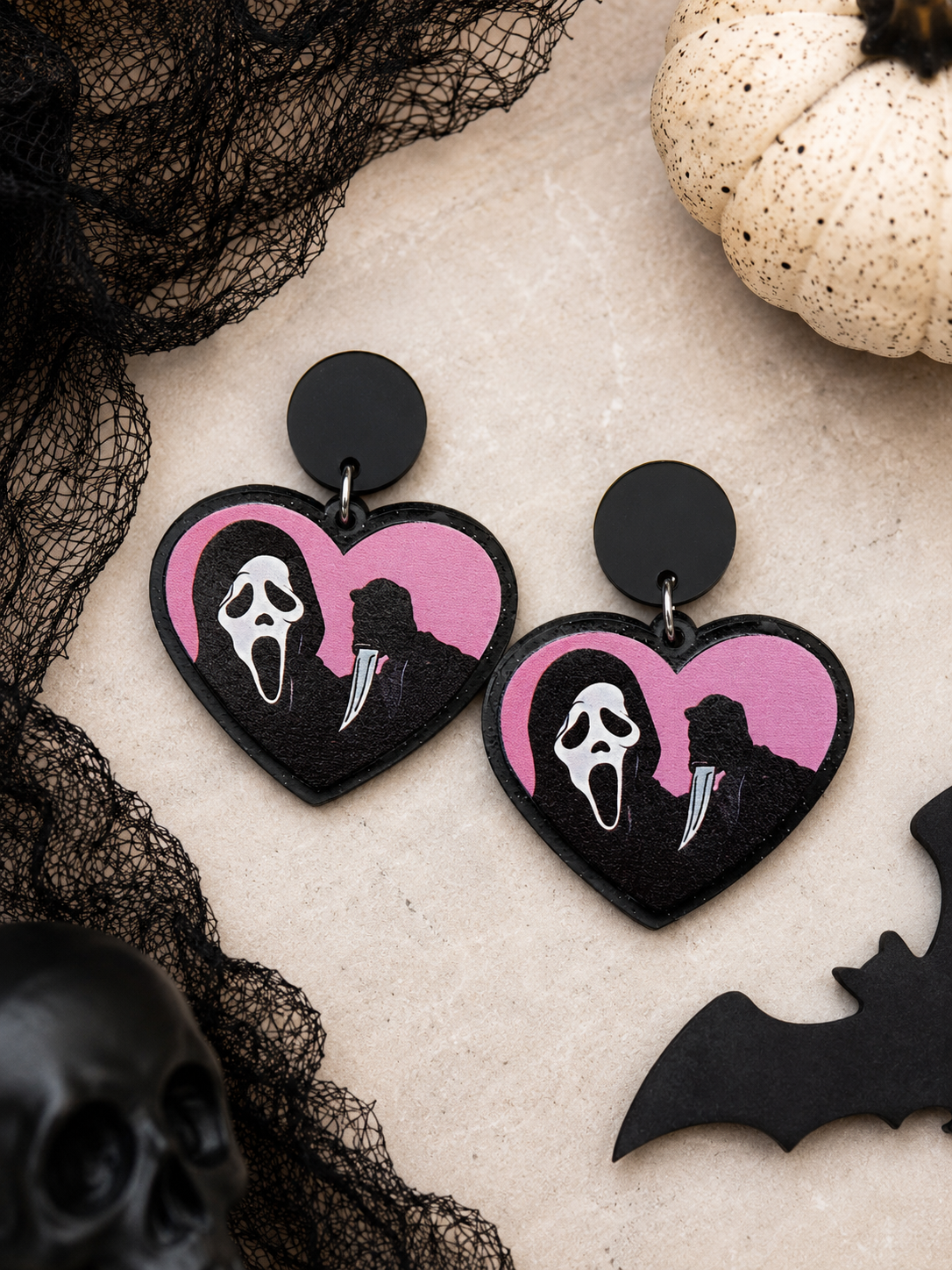 Halloween Horror Heart Earrings