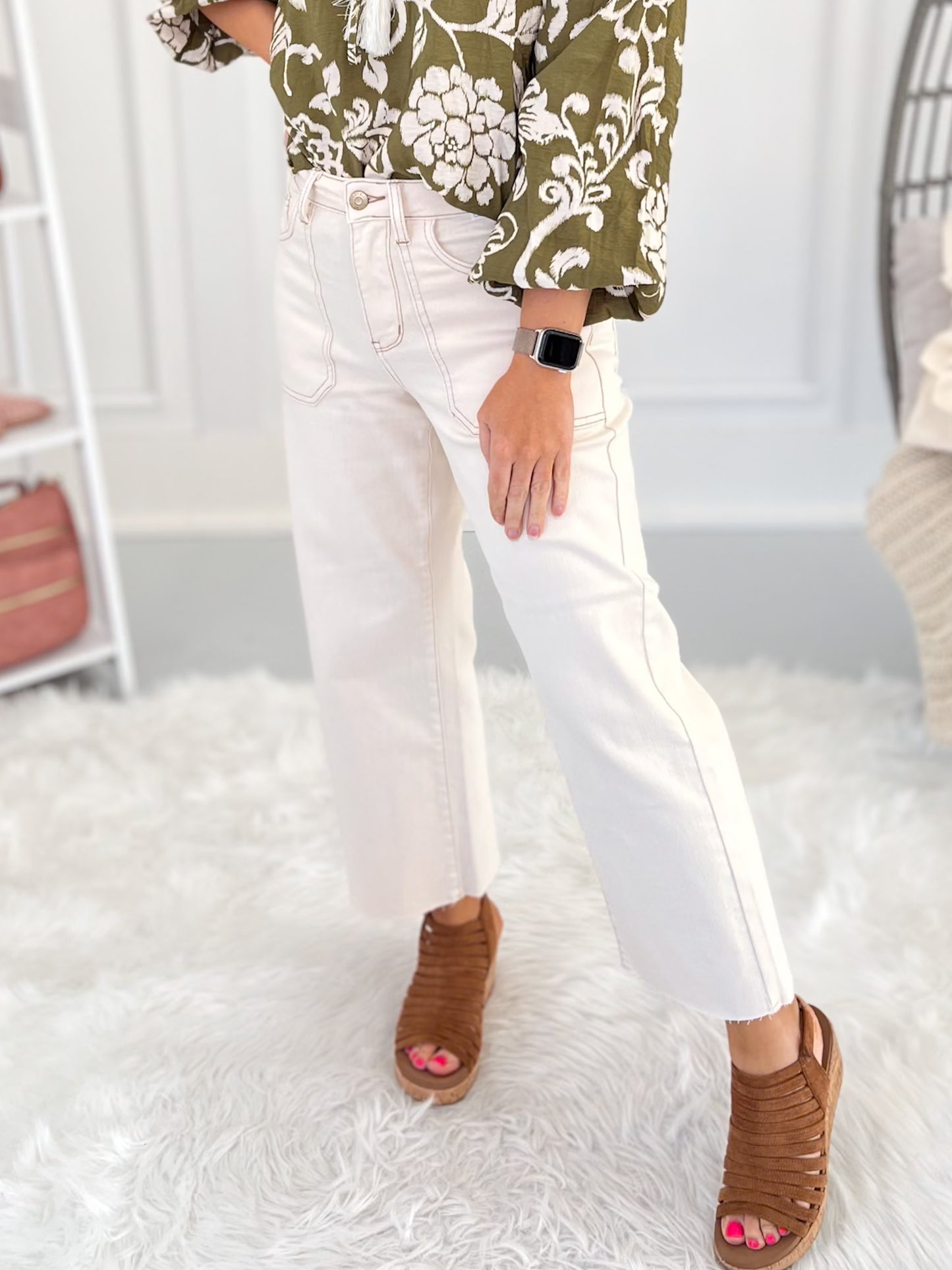 Milky Way - Judy Blue Ecru Wide Leg Cropped Jeans - Final Sale