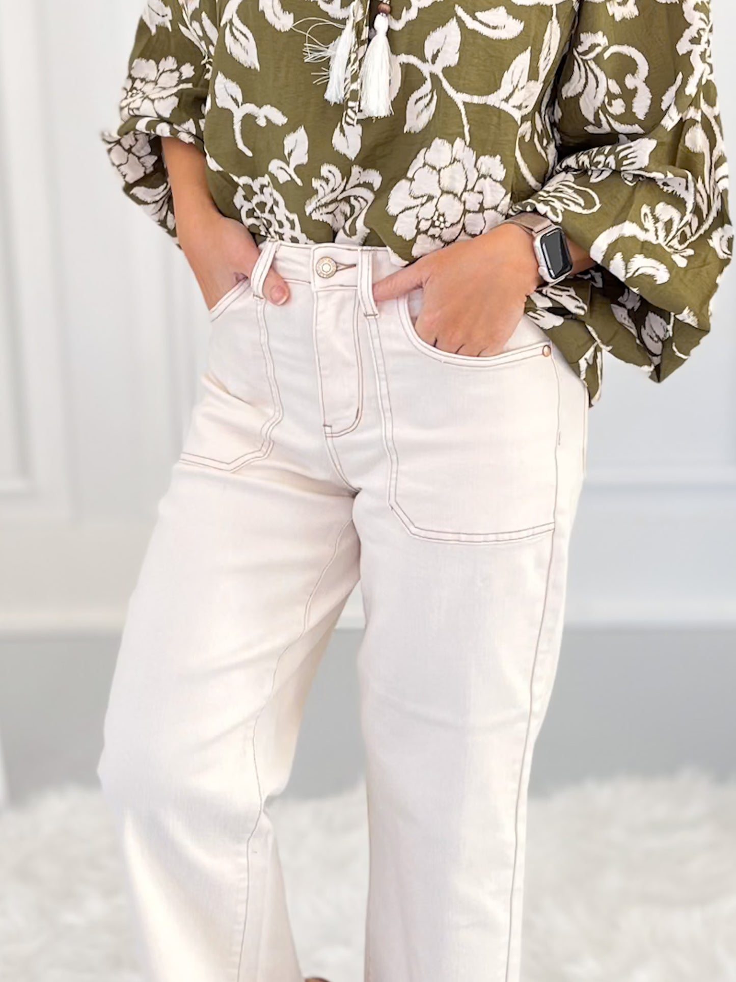 Milky Way - Judy Blue Ecru Wide Leg Cropped Jeans - Final Sale