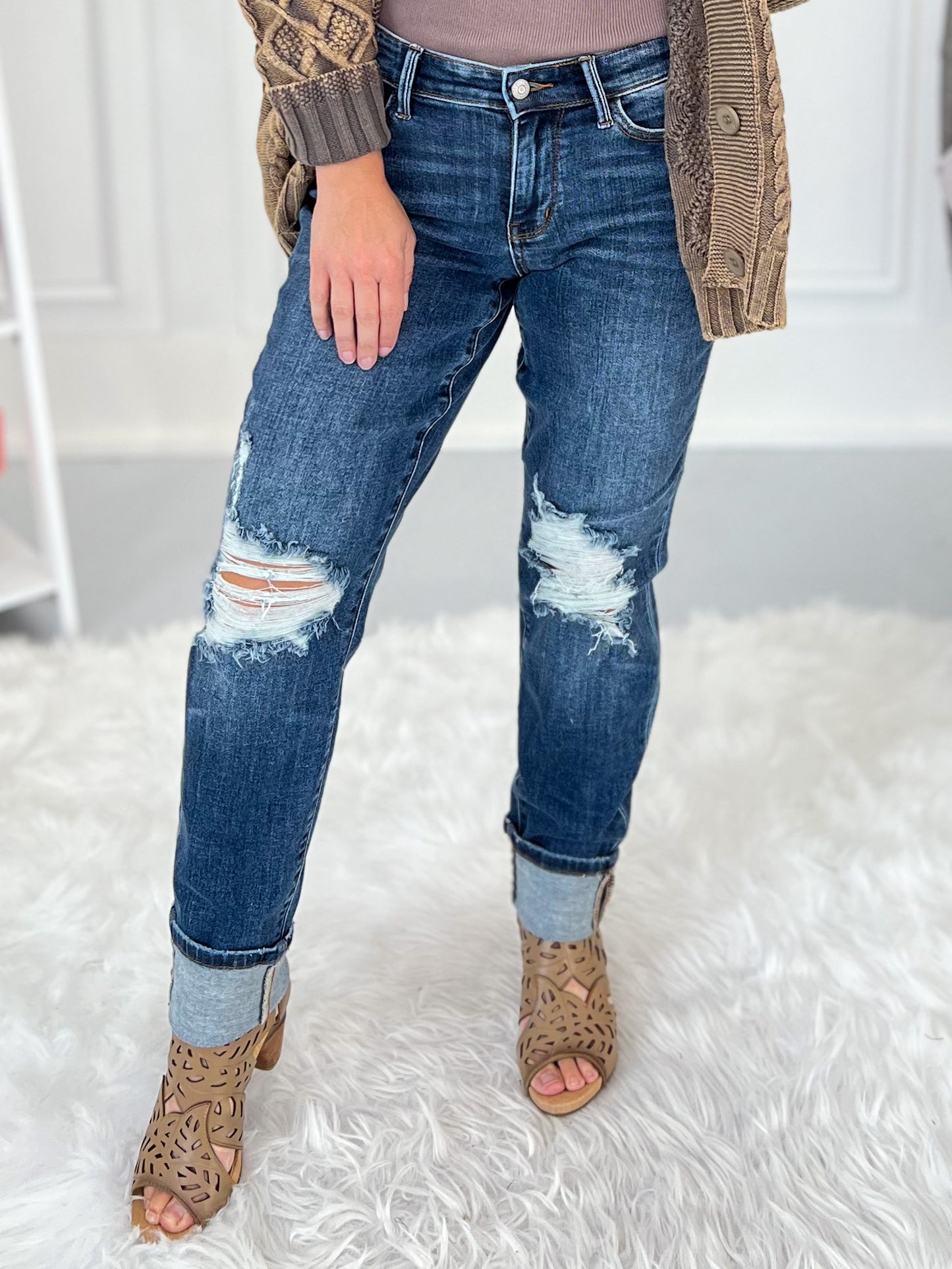 Work From Home - Judy Blue Distressed Boyfriend Jeans