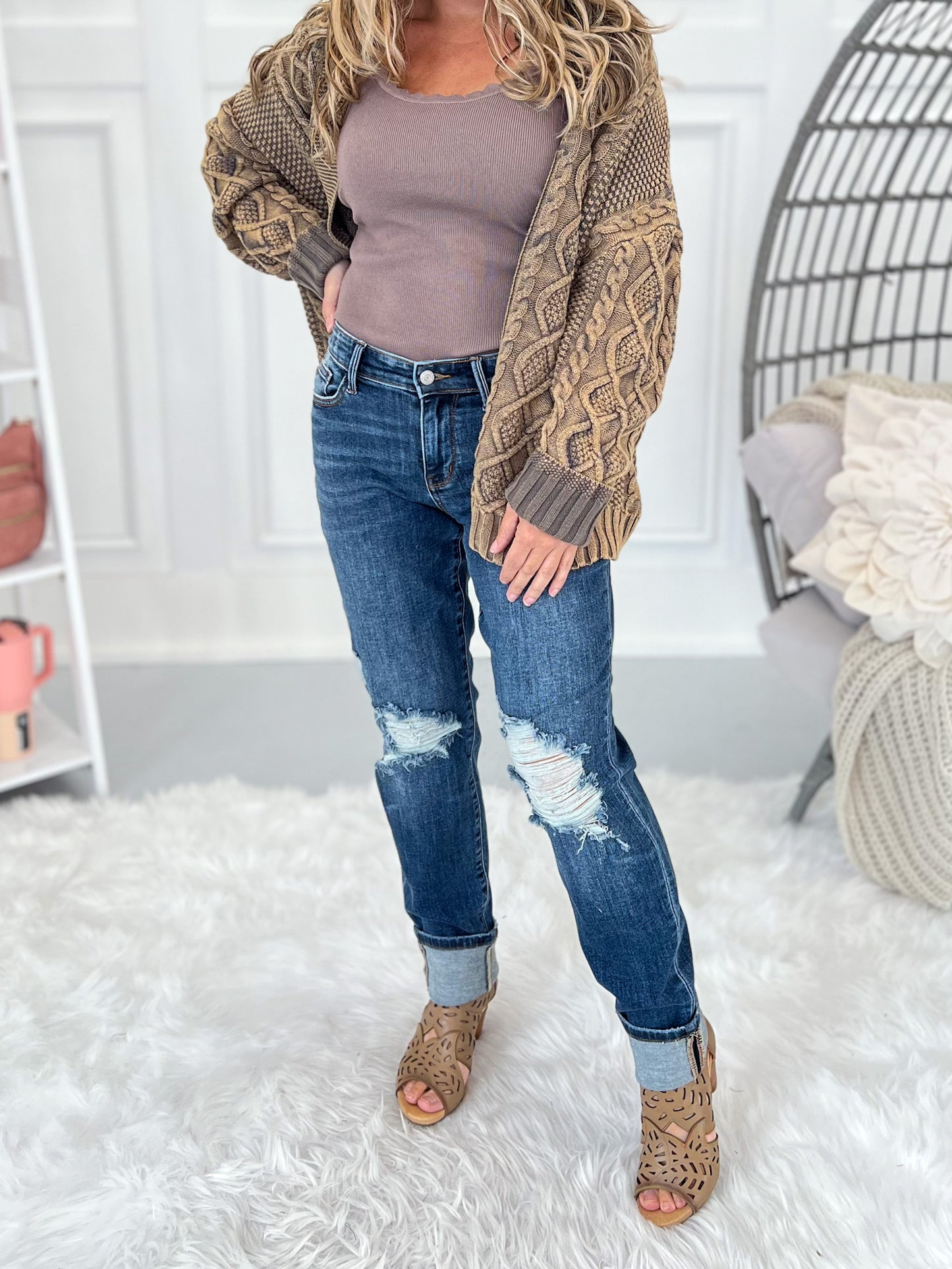 Work From Home - Judy Blue Distressed Boyfriend Jeans