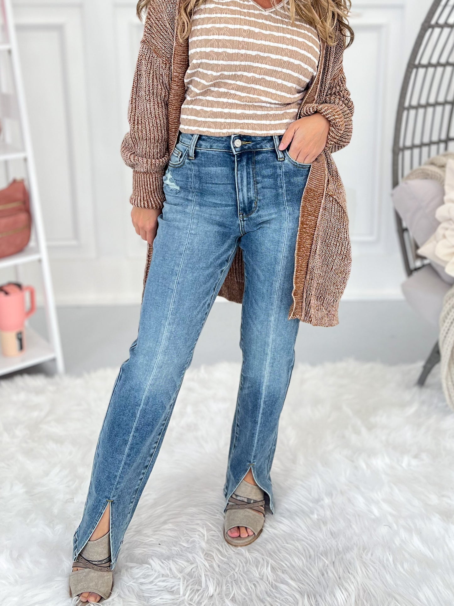 Rock On - Judy Blue Front Seam & Slit Straight Jeans
