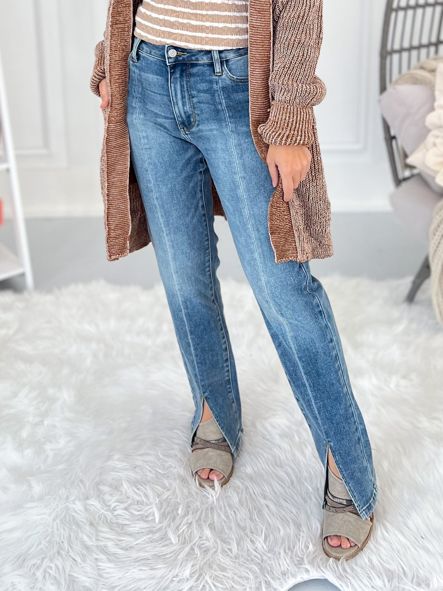 Rock On - Judy Blue Front Seam & Slit Straight Jeans
