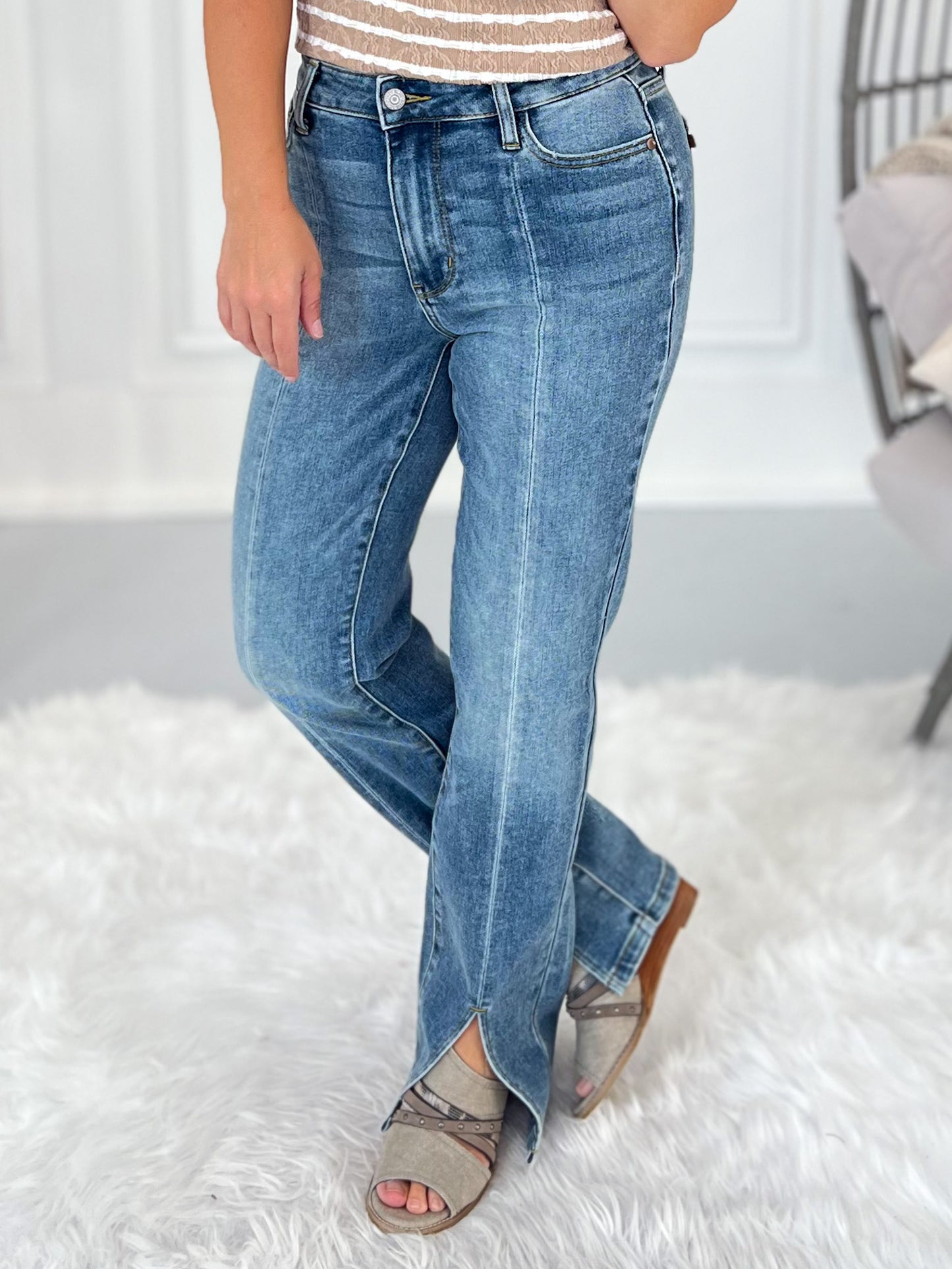 Rock On - Judy Blue Front Seam & Slit Straight Jeans