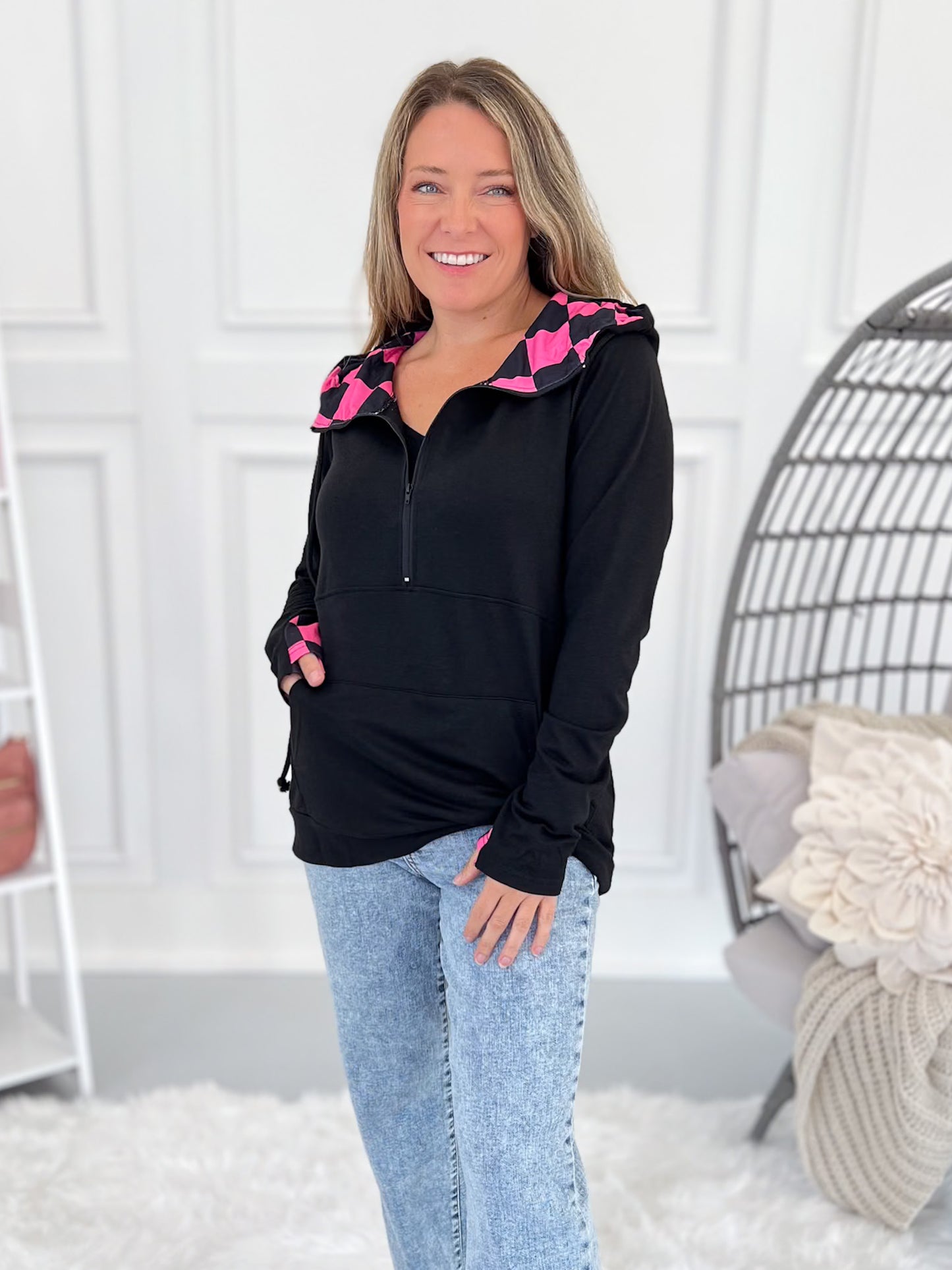 Audrey Lounge Hoodie - Pink Check
