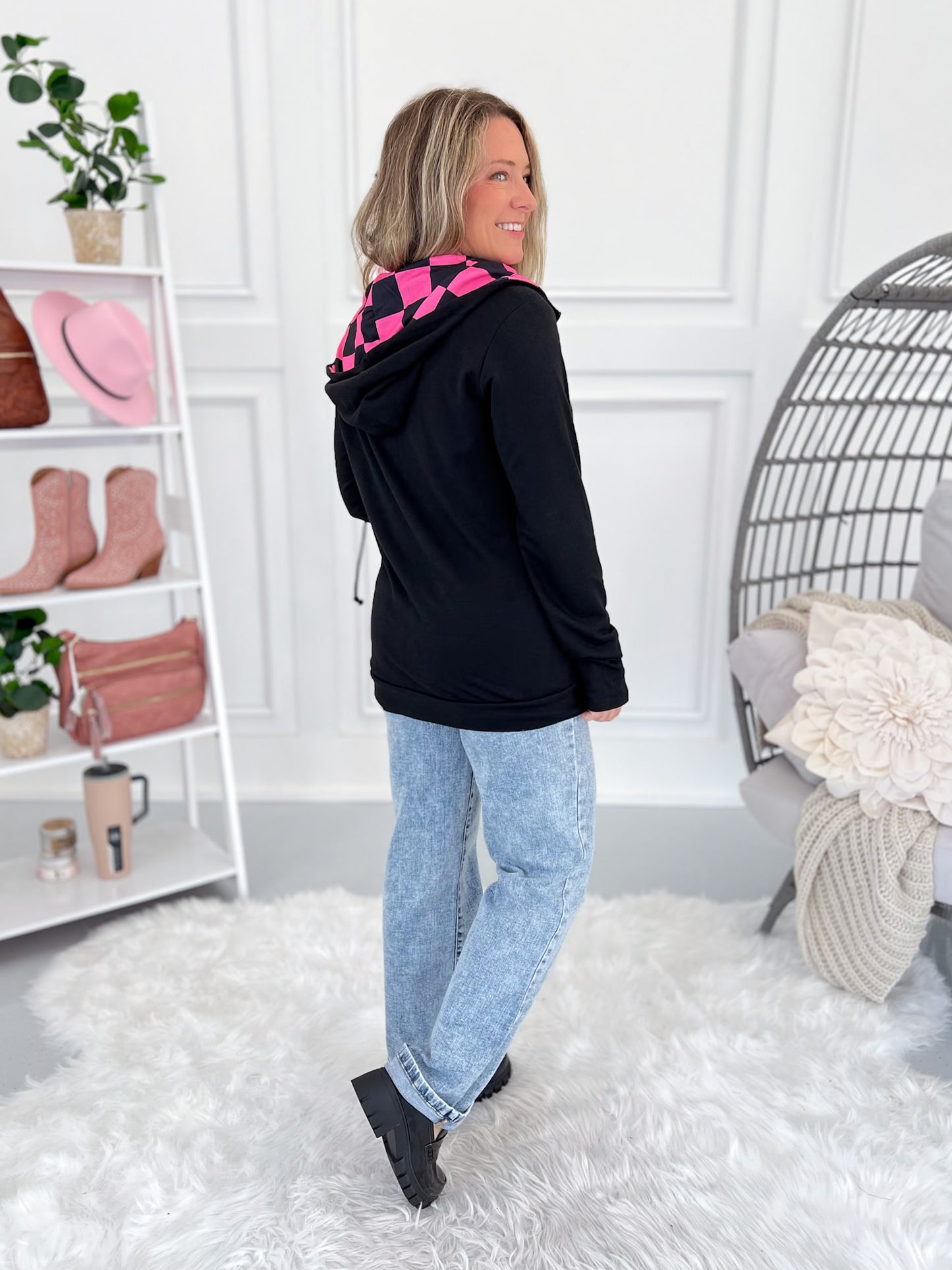 Audrey Lounge Hoodie - Pink Check