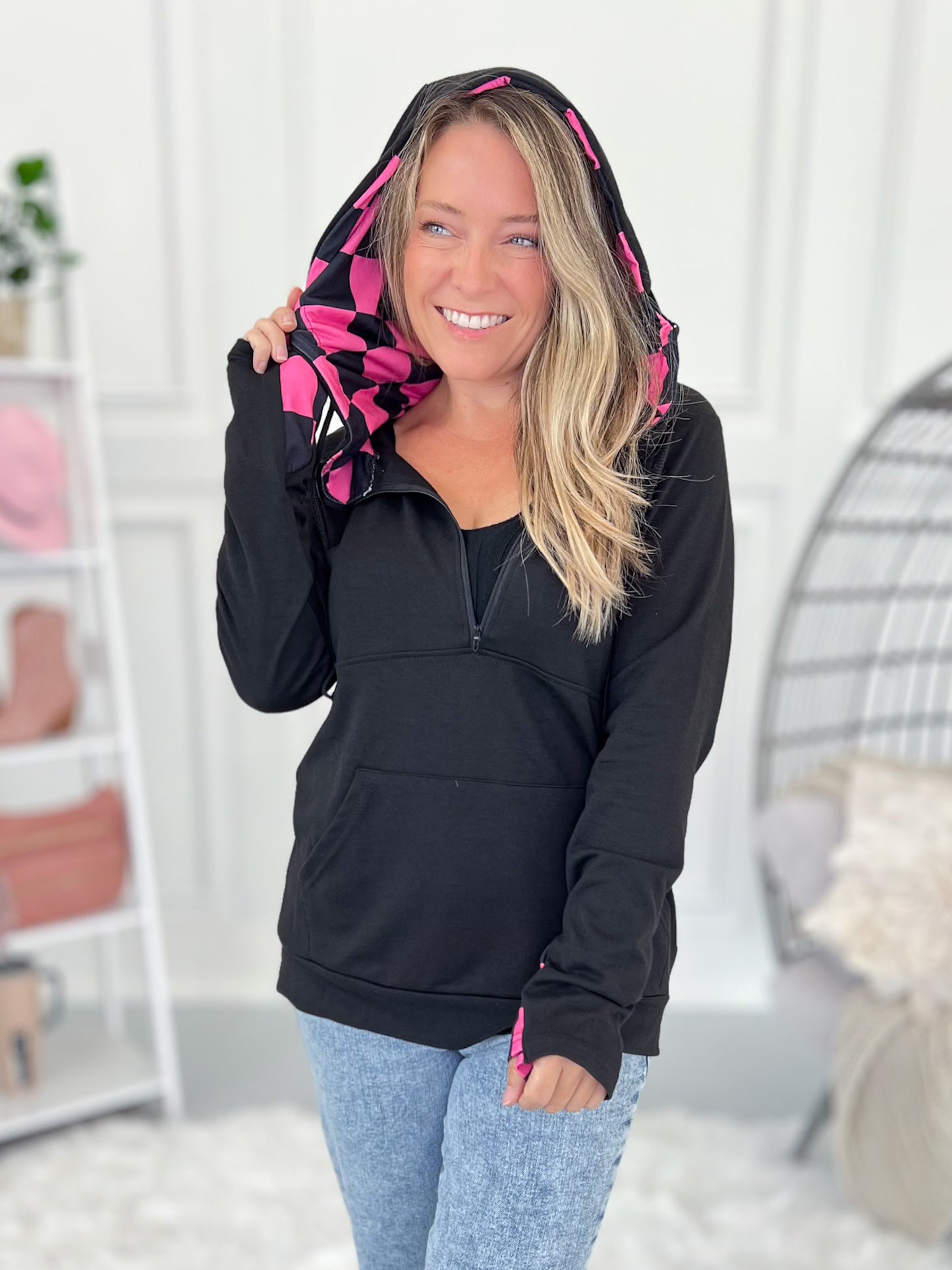 Audrey Lounge Hoodie - Pink Check