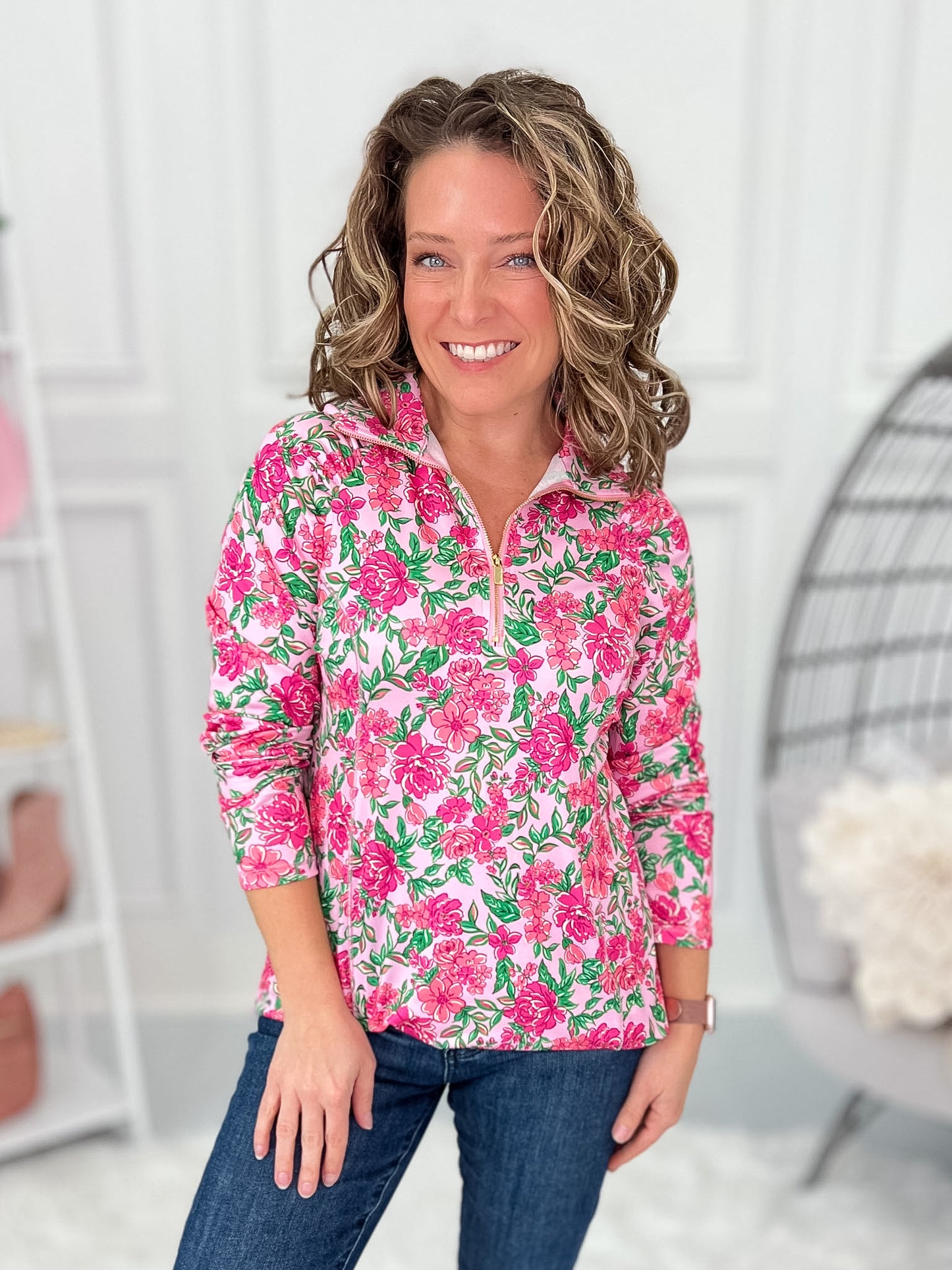 Blooming Away Quarter Zip Top