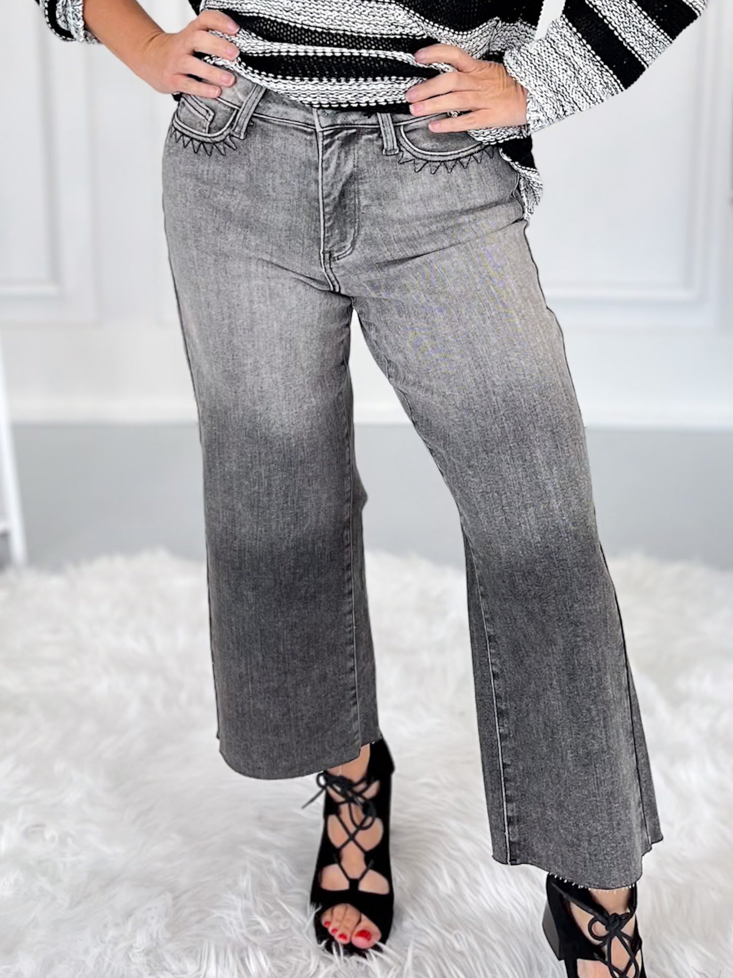 Grey Area - Judy Blue Vintage Crop Wide Leg Jean