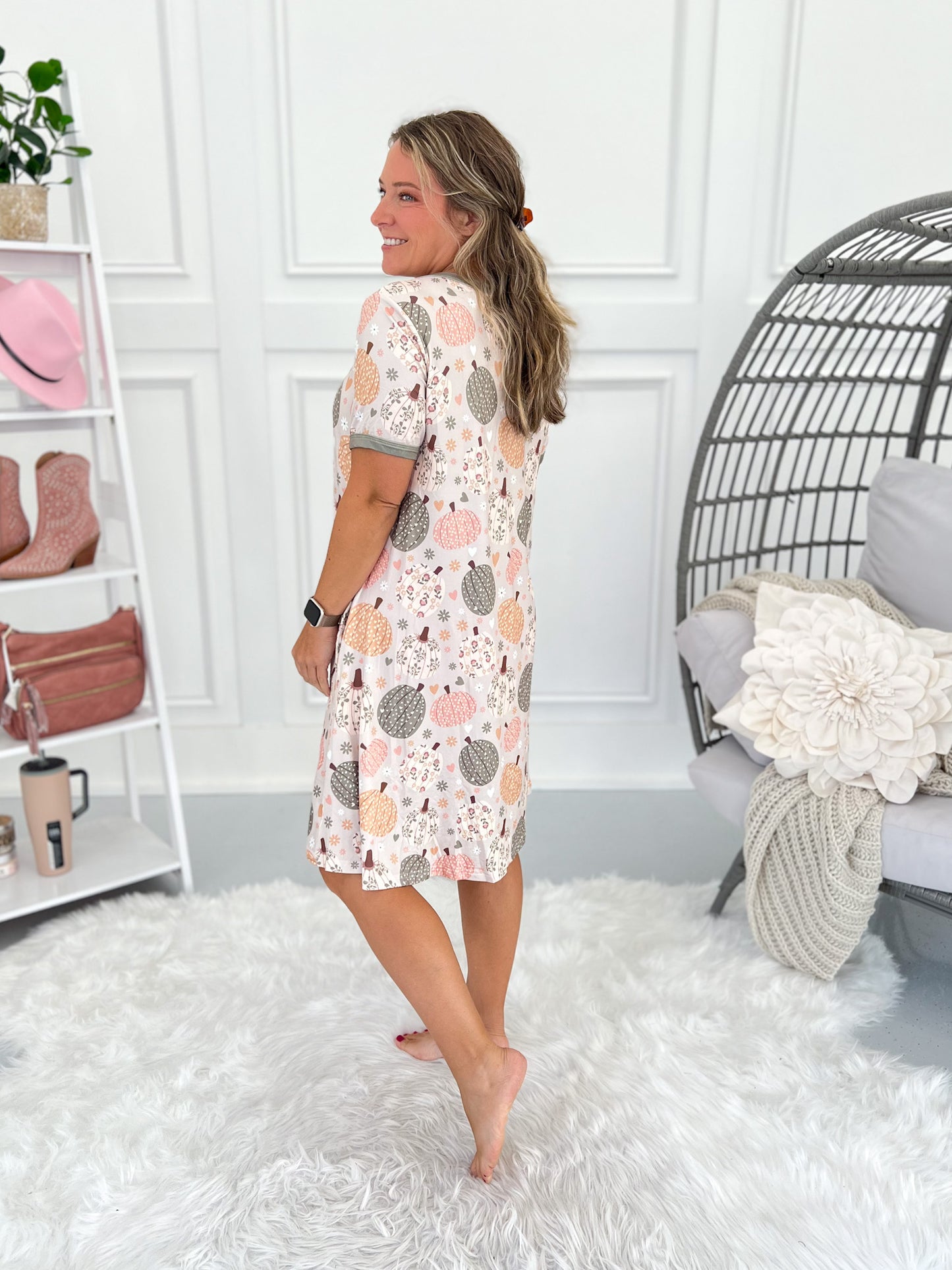 Crazy Soft Pajama Dress - Floral Pumpkin