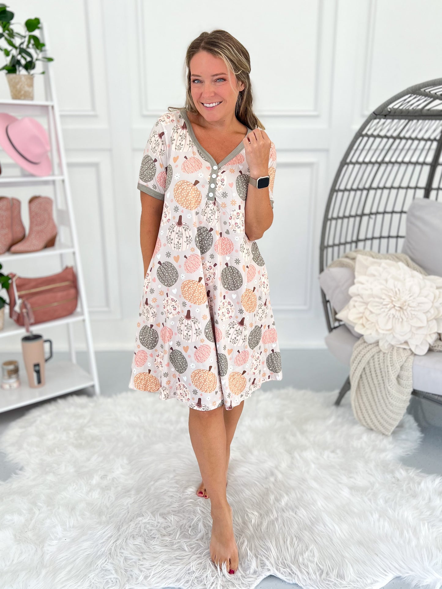 Crazy Soft Pajama Dress - Floral Pumpkin