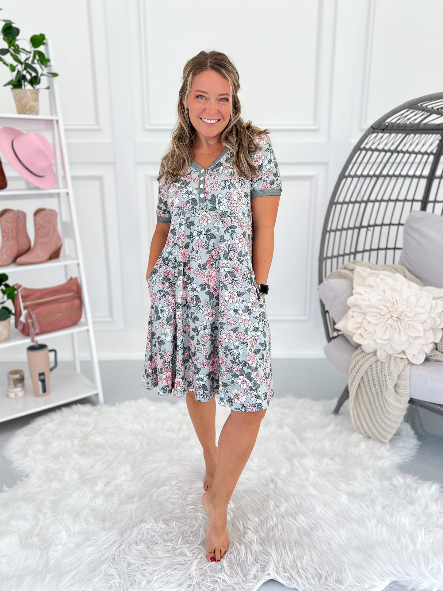 Crazy Soft Pajama Dress - Sage Floral