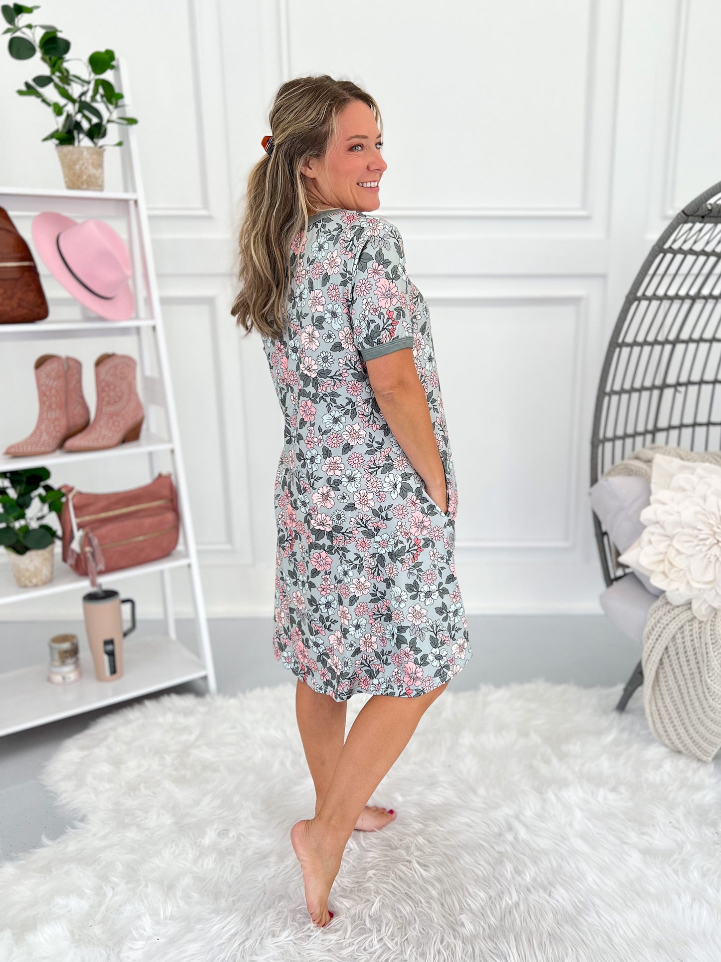 Crazy Soft Pajama Dress - Sage Floral