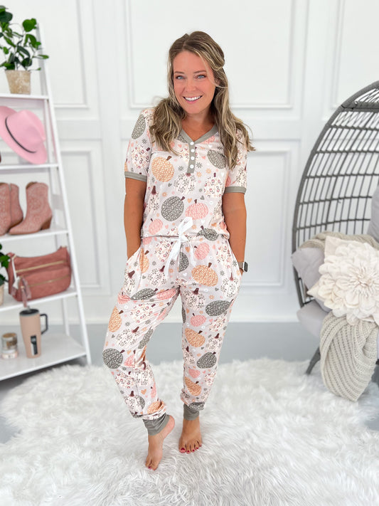 Crazy Soft Pajama Jogger Set - Floral Pumpkin