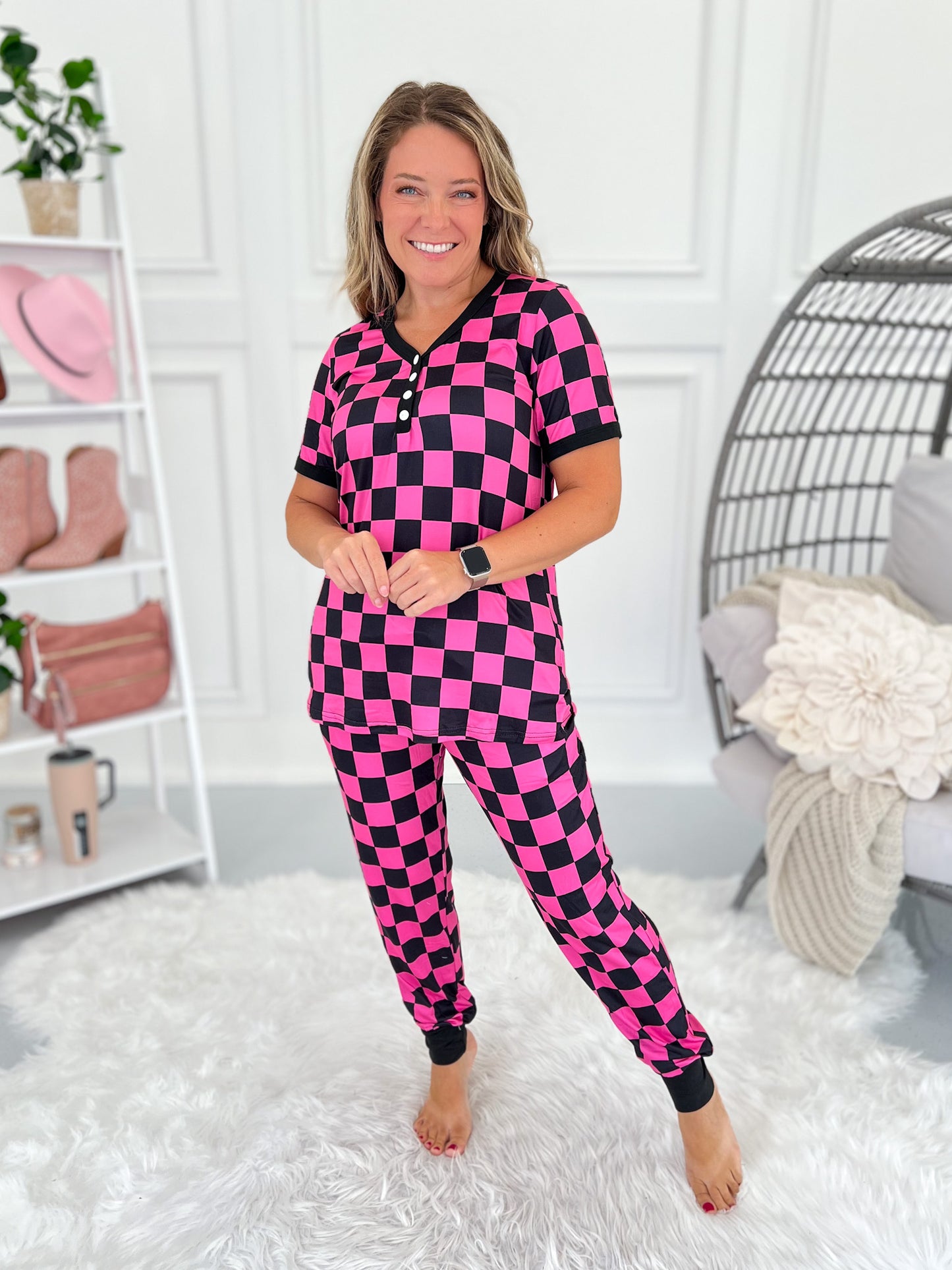 Crazy Soft Pajama Jogger Set - Pink Checker