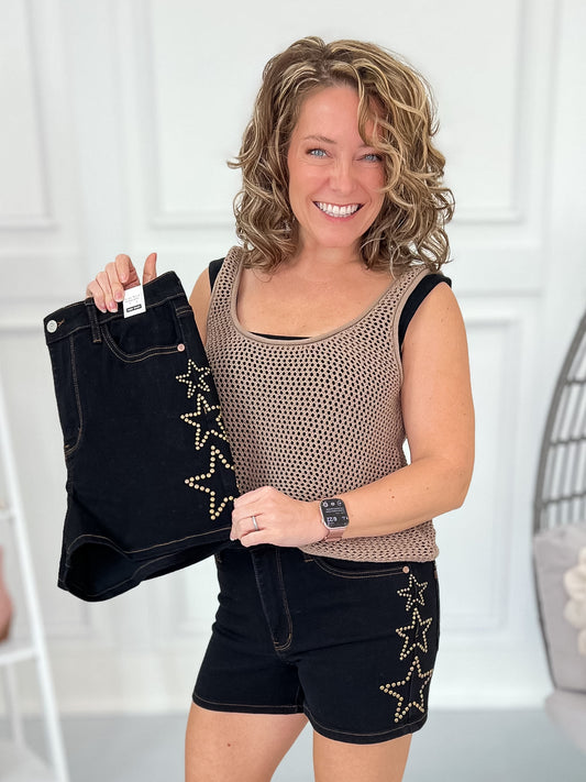 Star Struck - Judy Blue Black Star Studded Shorts