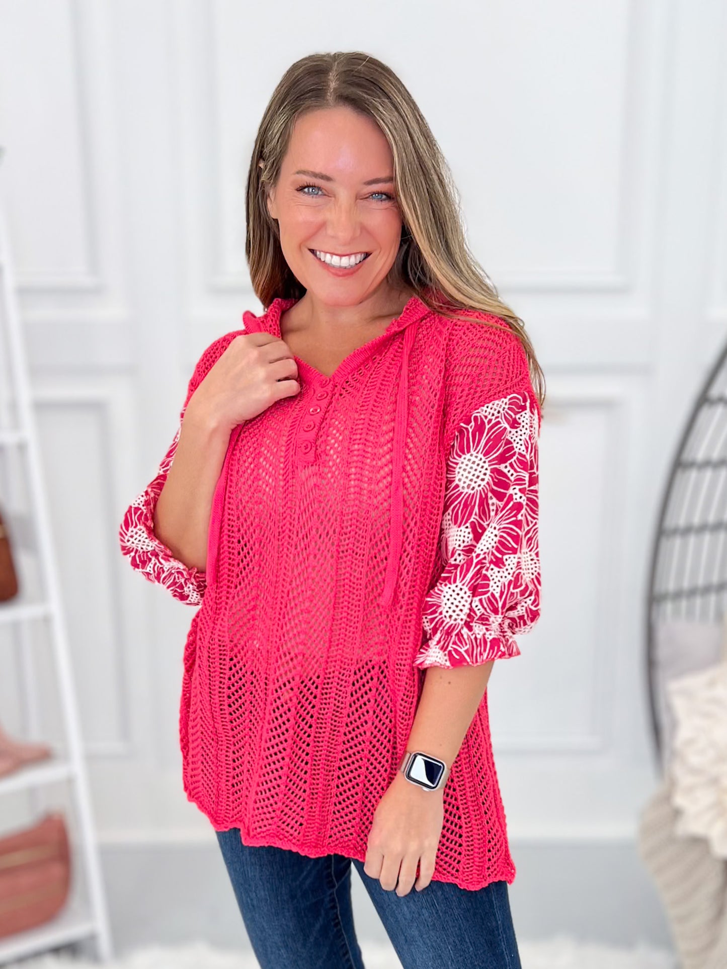 Coral Crave Knit Hoodie - Final Sale