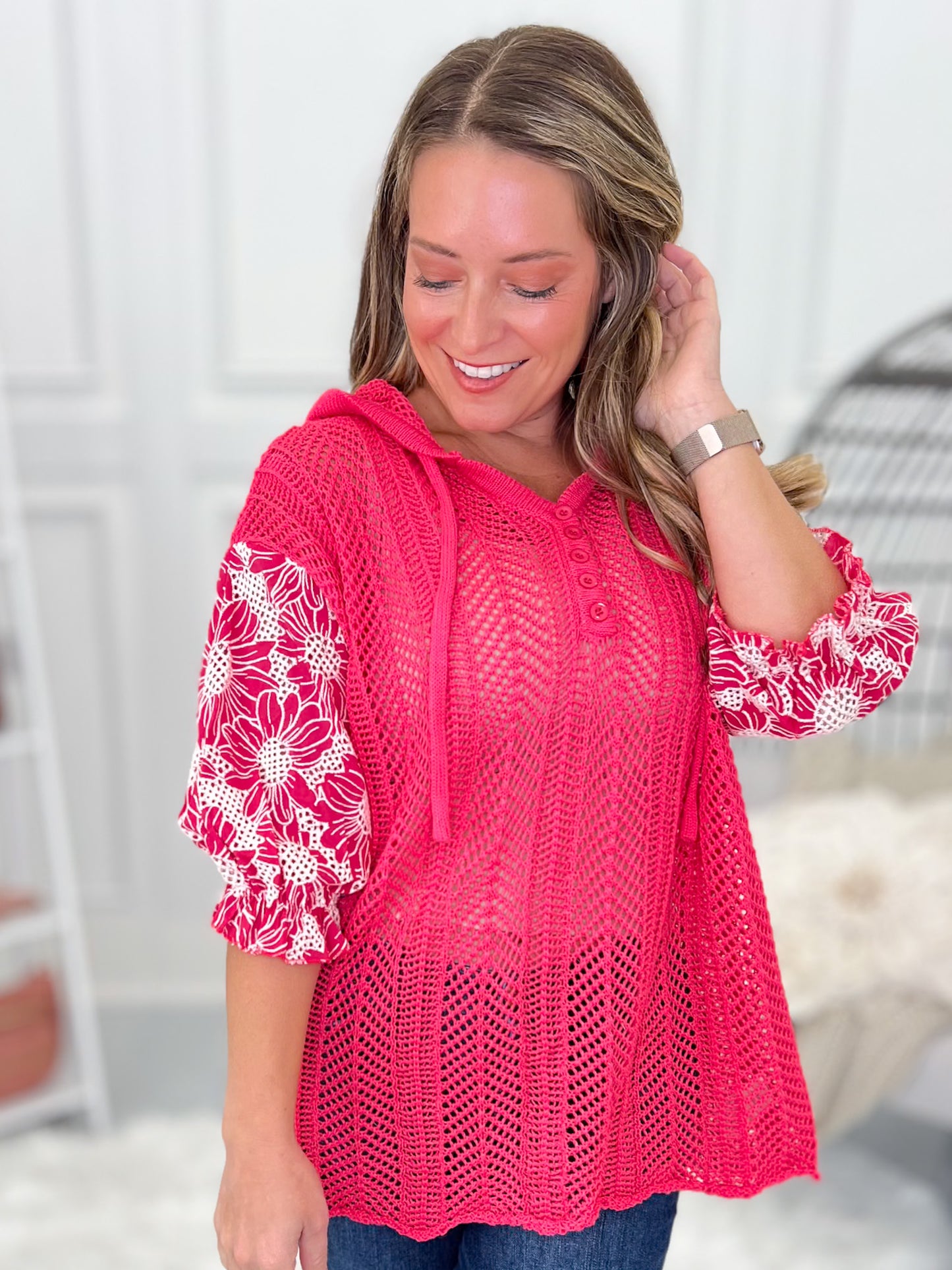 Coral Crave Knit Hoodie - Final Sale