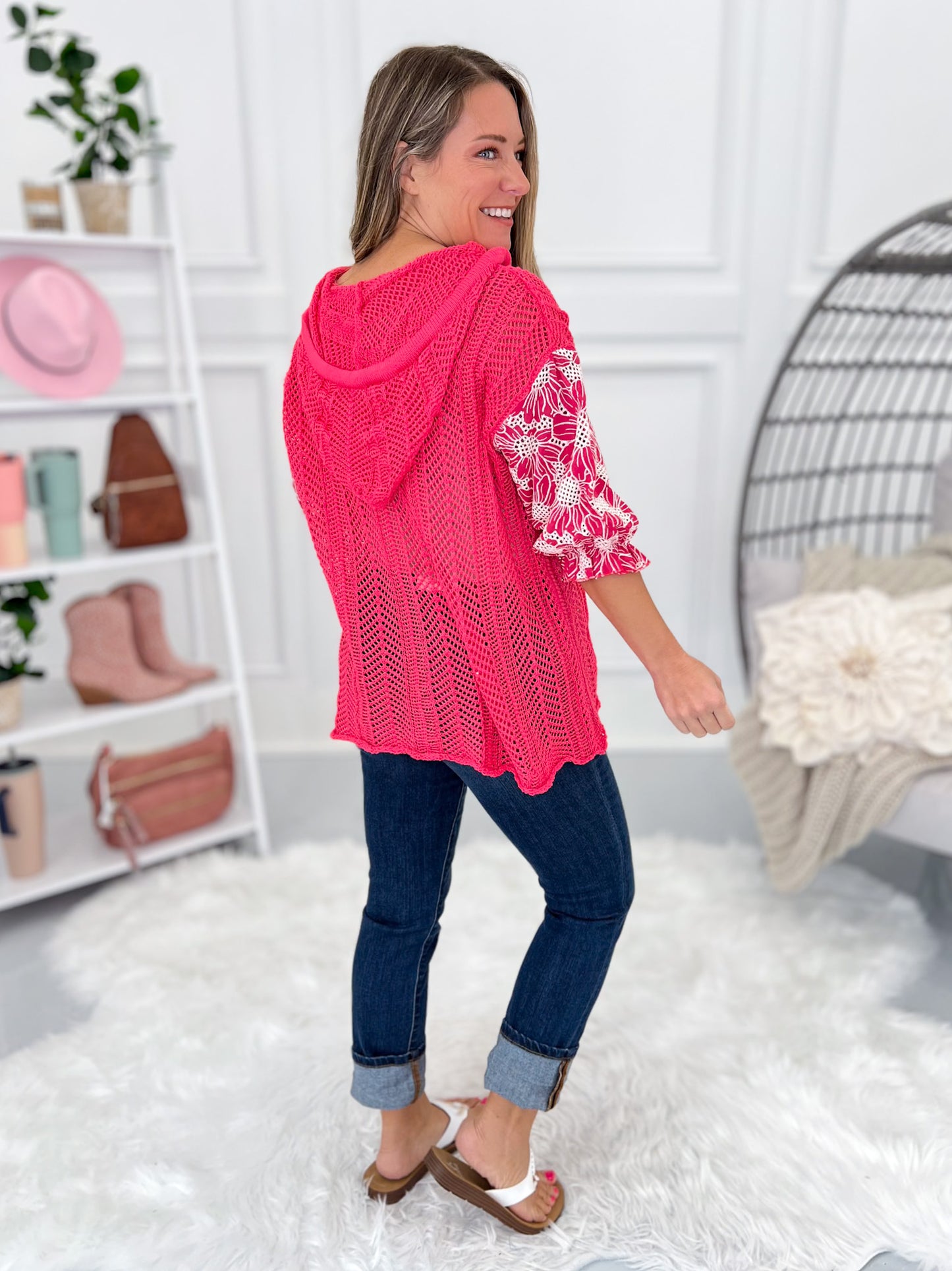 Coral Crave Knit Hoodie - Final Sale