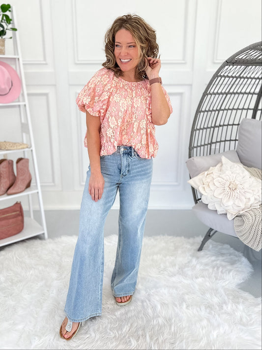 Short Notice - Judy Blue PETITE Tummy Control Retro Wide Leg Jean