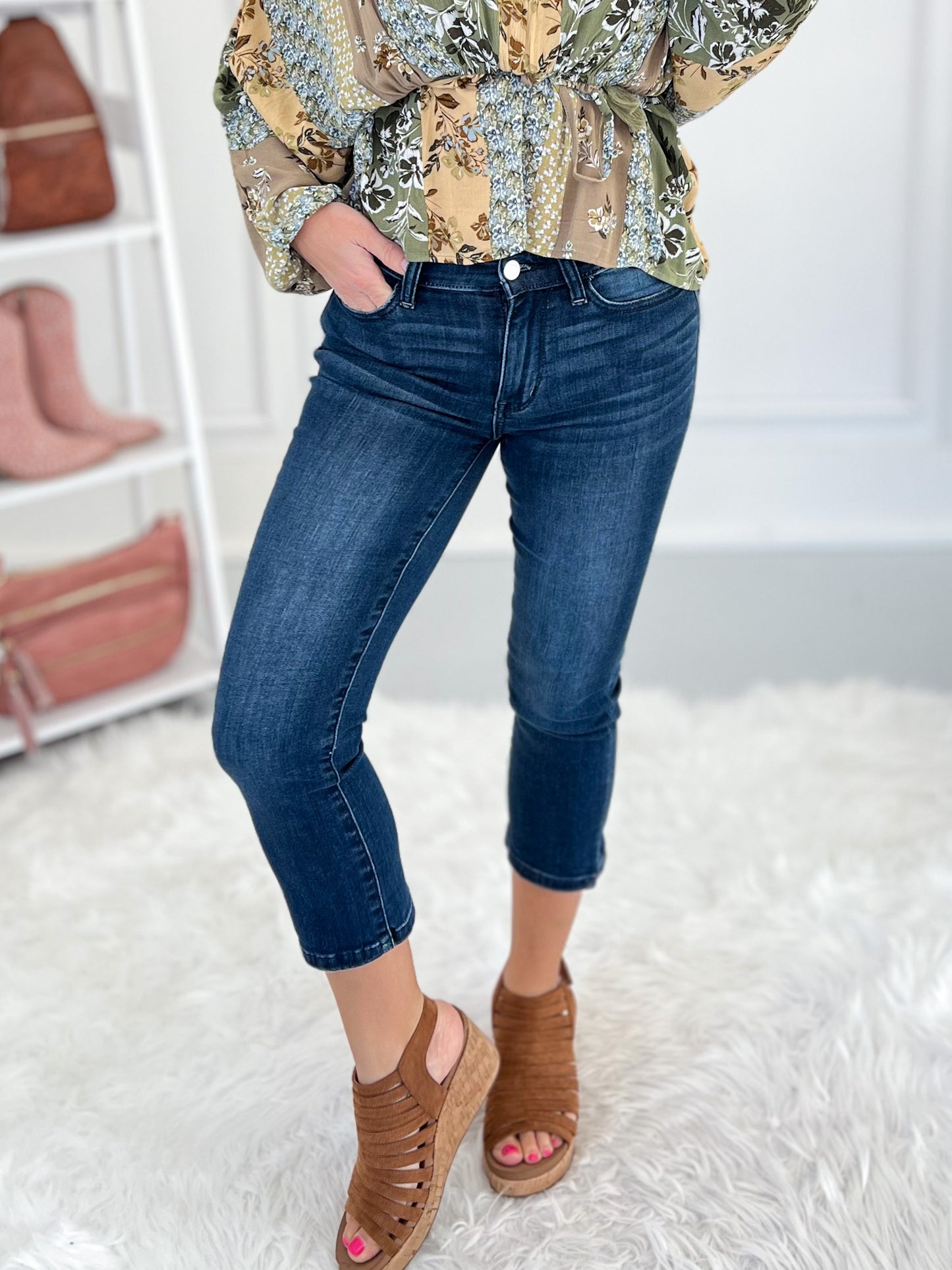 Spring Fever - Judy Blue Super Dark Side Slit Skinny Capri - Final Sale