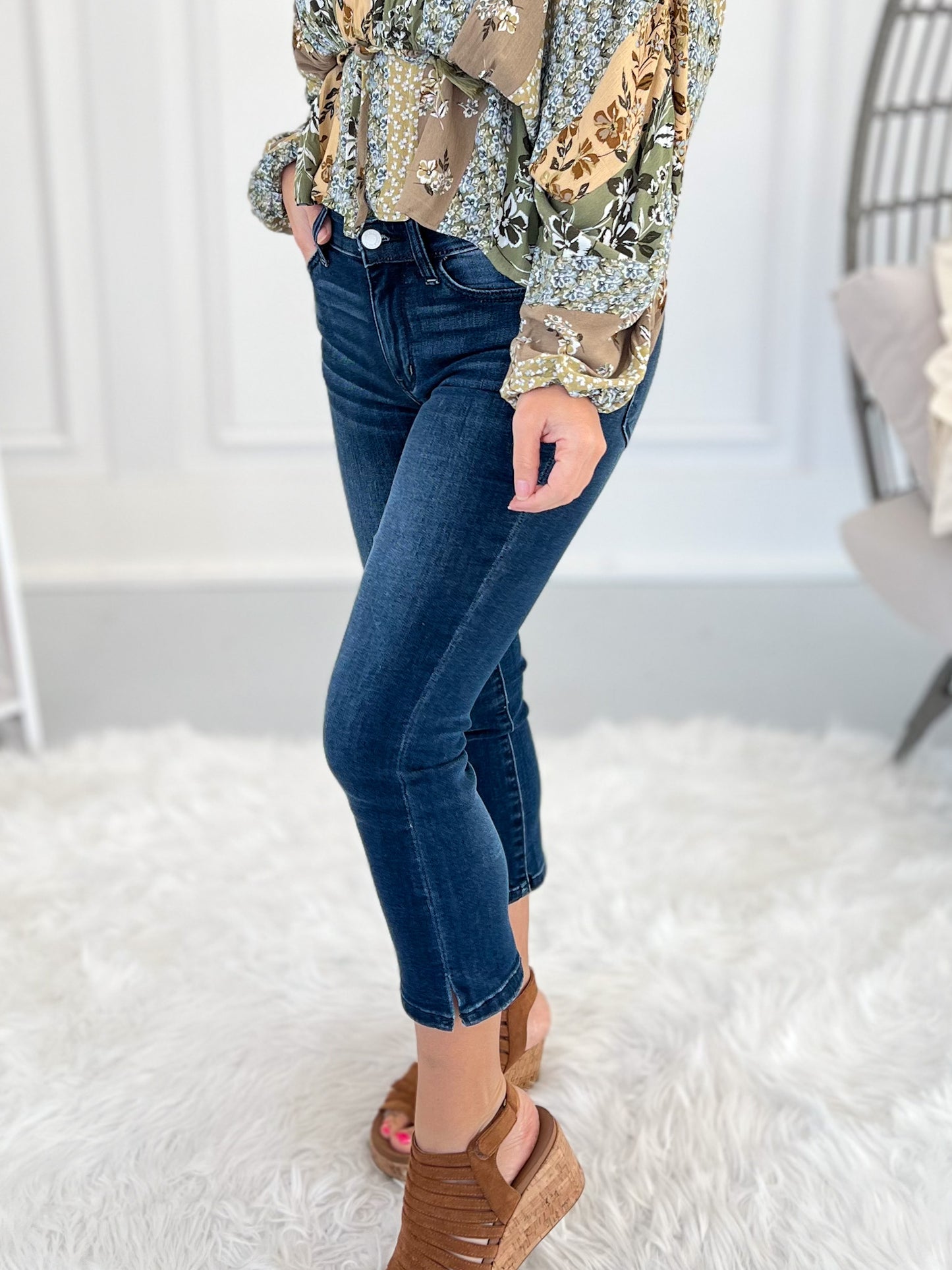 Spring Fever - Judy Blue Super Dark Side Slit Skinny Capri - Final Sale