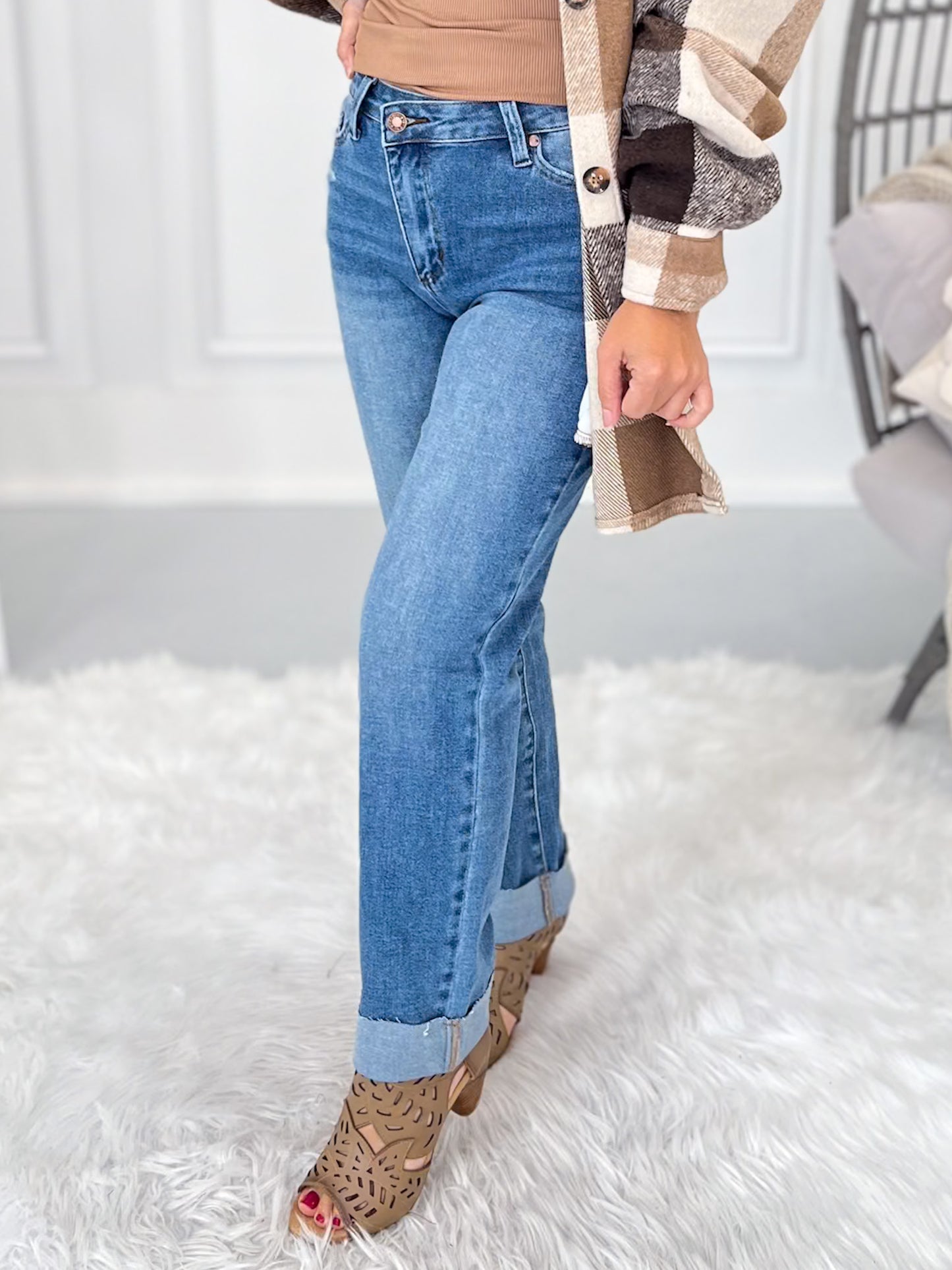 Crash Course - Judy Blue Criss Cross Waist Cuffed Boyfriend Jean