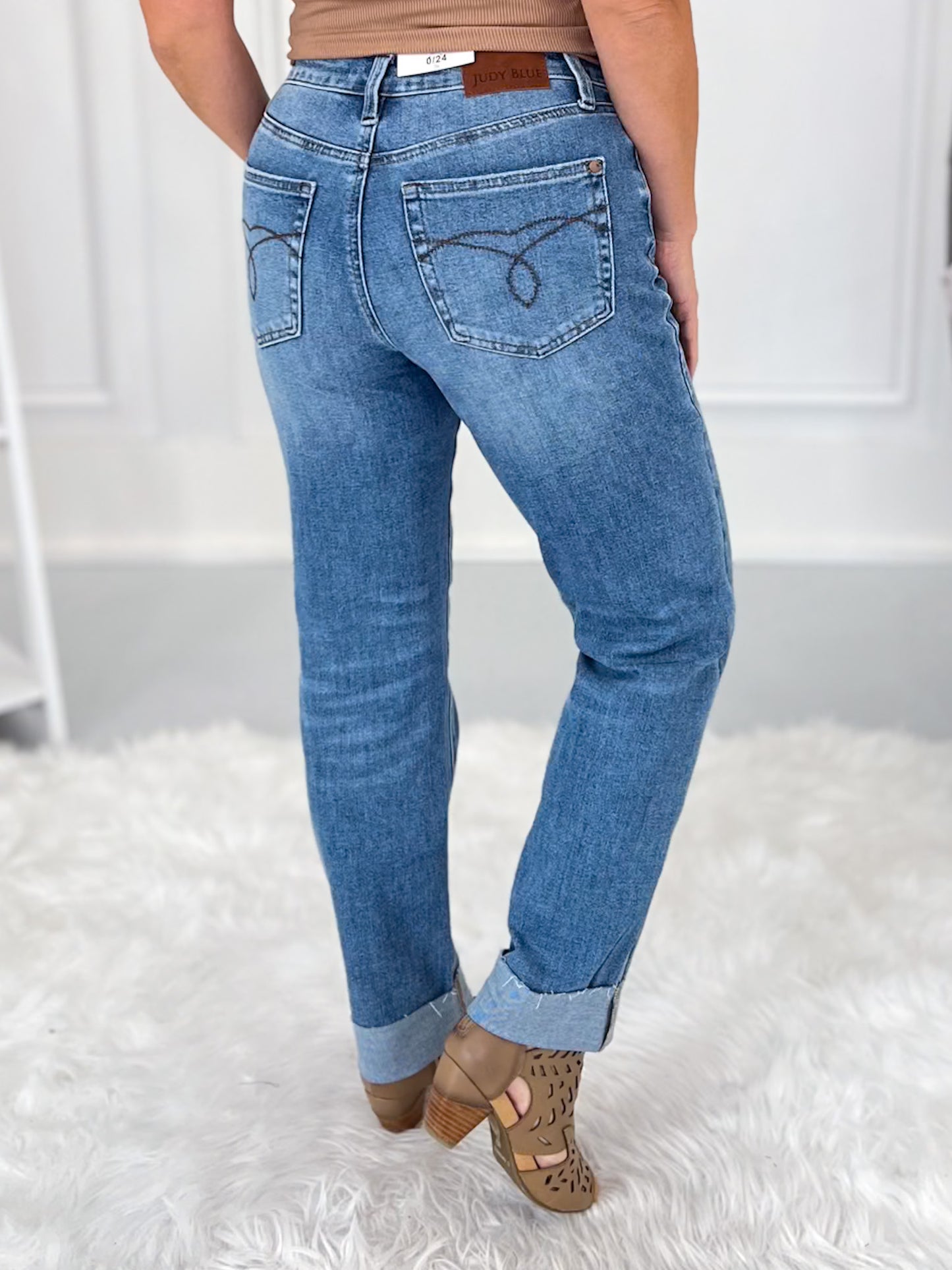 Crash Course - Judy Blue Criss Cross Waist Cuffed Boyfriend Jean