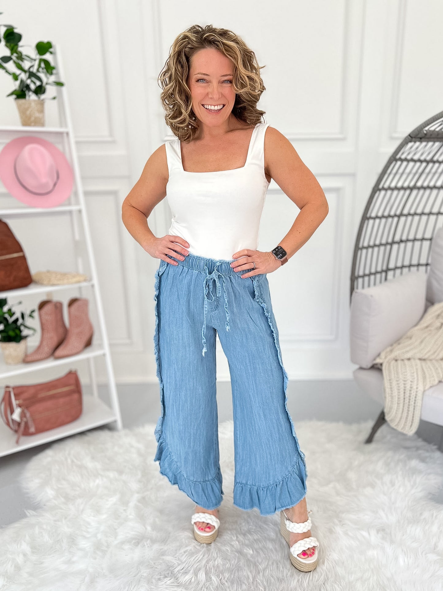 Not That Deep - Ruffle Detail Chambray Pants