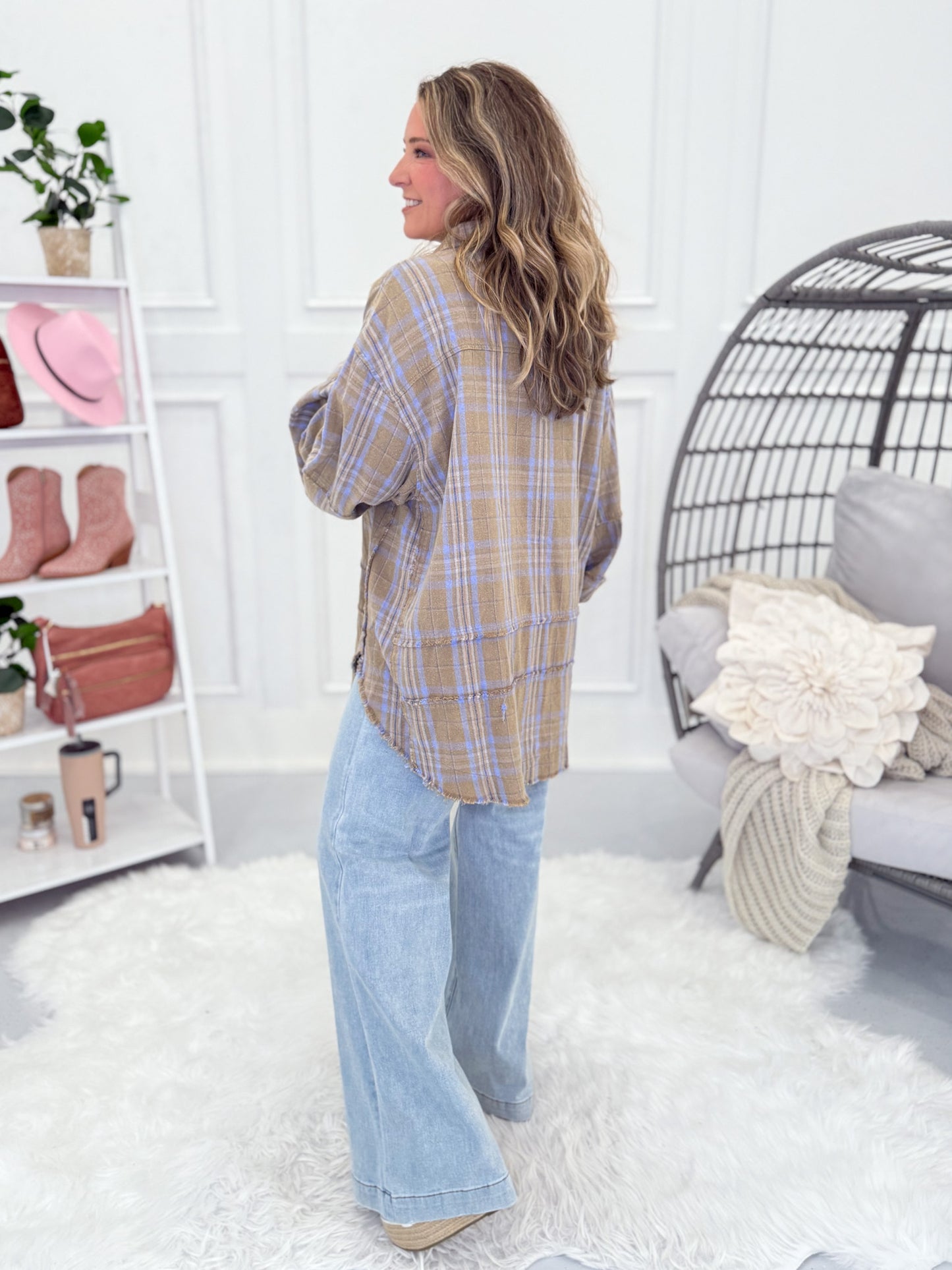 Dreaming On Button Up Top - Sage