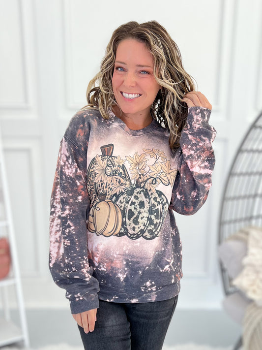 Pumpkin Cowhide Bleached Graphic Crewneck - Final Sale
