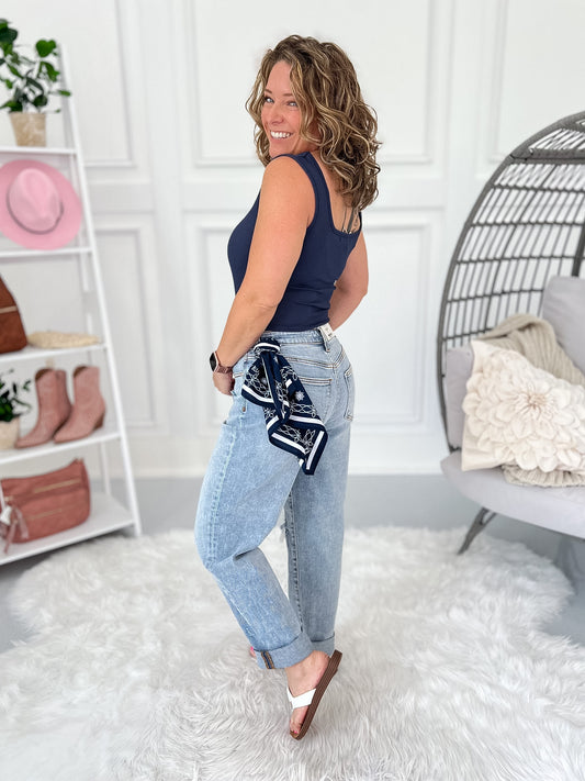 Loop Me In - Judy Blue Boyfriend Jean with Bandana Loop