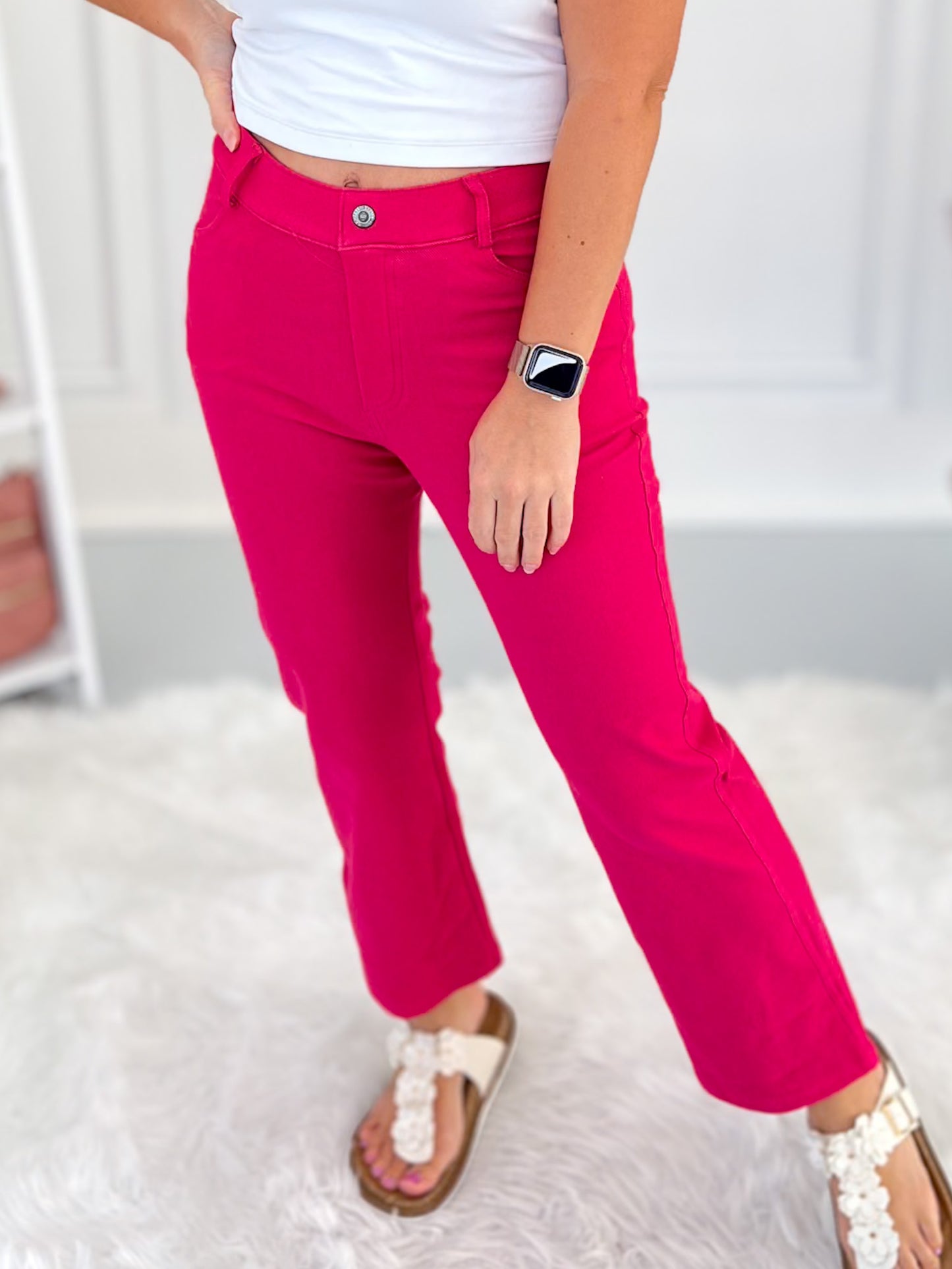 Classic Solid Straight Leg Crop Pants