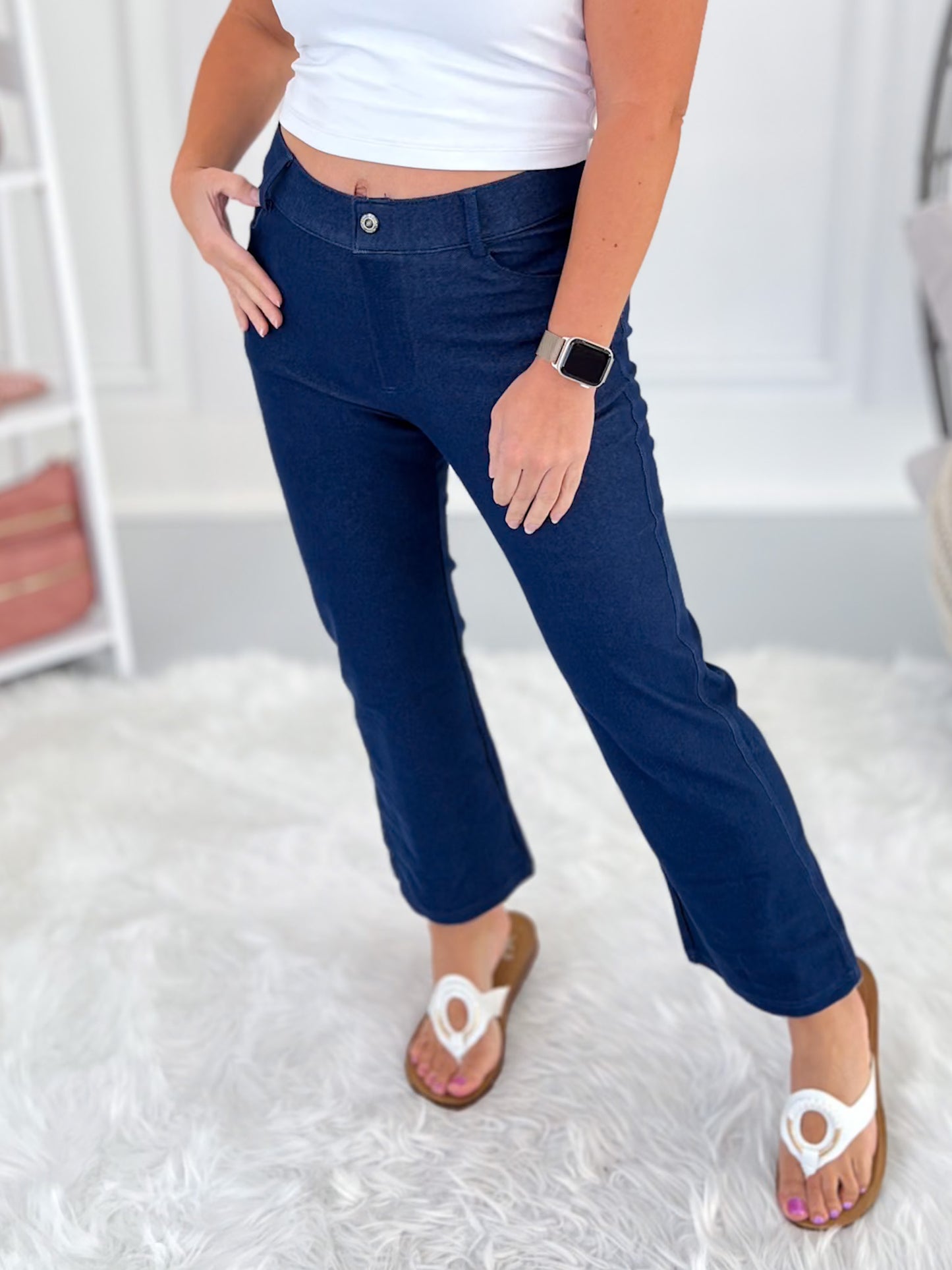 Classic Solid Straight Leg Crop Pants