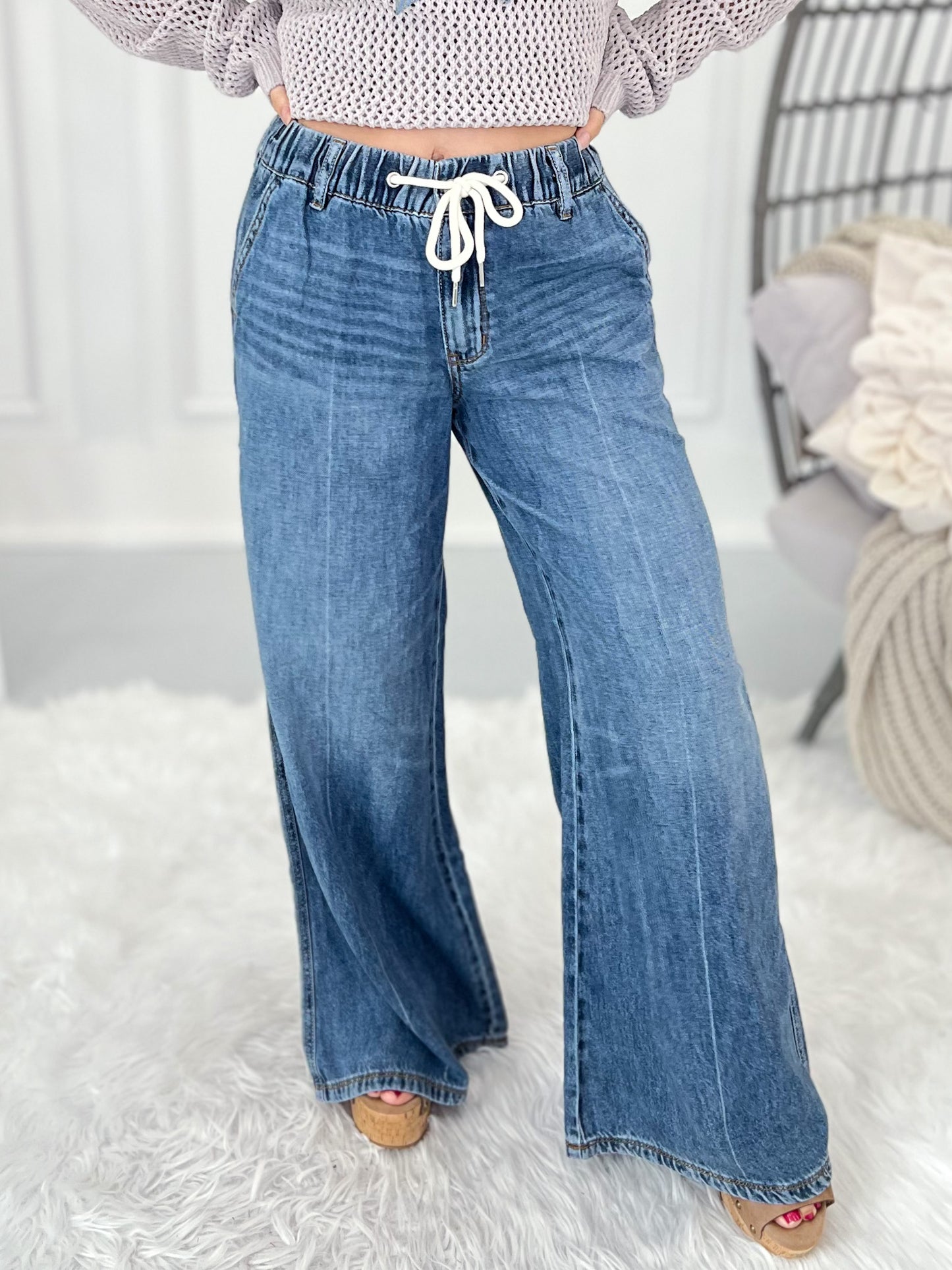 Go With The Flow - Judy Blue Palazzo Featherweight Rigid Elastic Waistband Jean