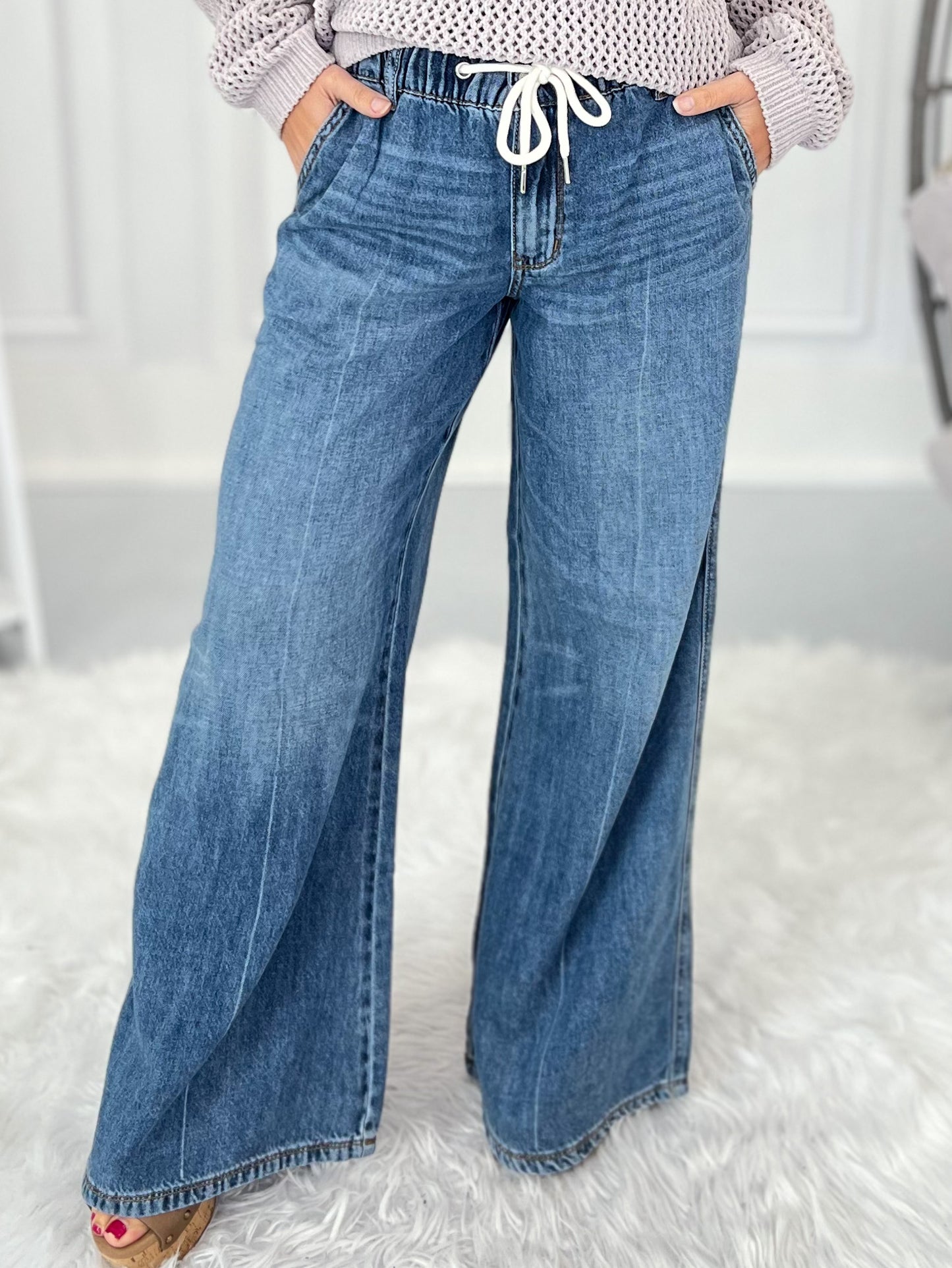 Go With The Flow - Judy Blue Palazzo Featherweight Rigid Elastic Waistband Jean