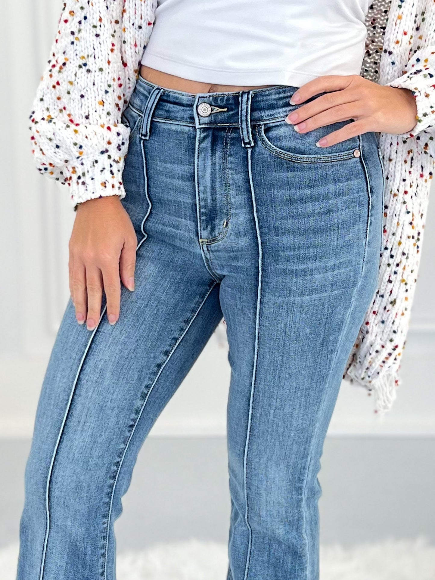 Retro Revival - Judy Blue Pintuck Fray Hem Flare Jean