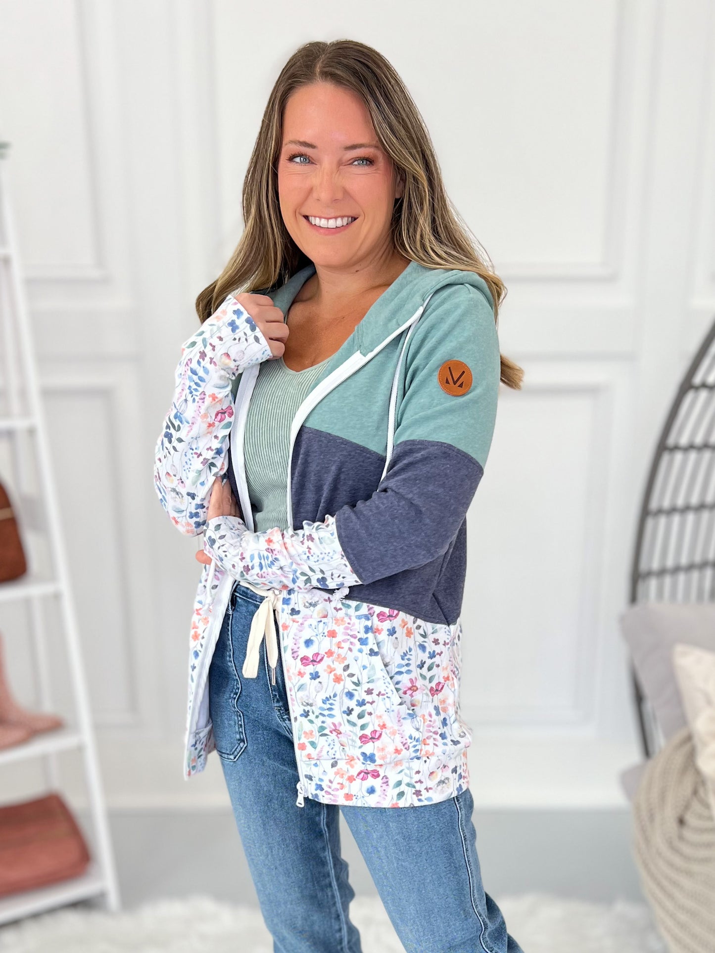 Colorblock Full Zip Hoodie - Floral Paradise - Final Sale